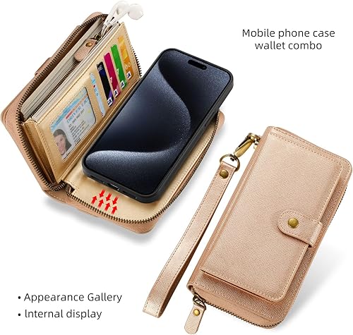 Miniatura 7 de Funda para iPhone 15 Plus compatible con iPhone 15 Plus para mujeres y hombres, funda de piel con cierre de pulseras, cartera de piel con cierre