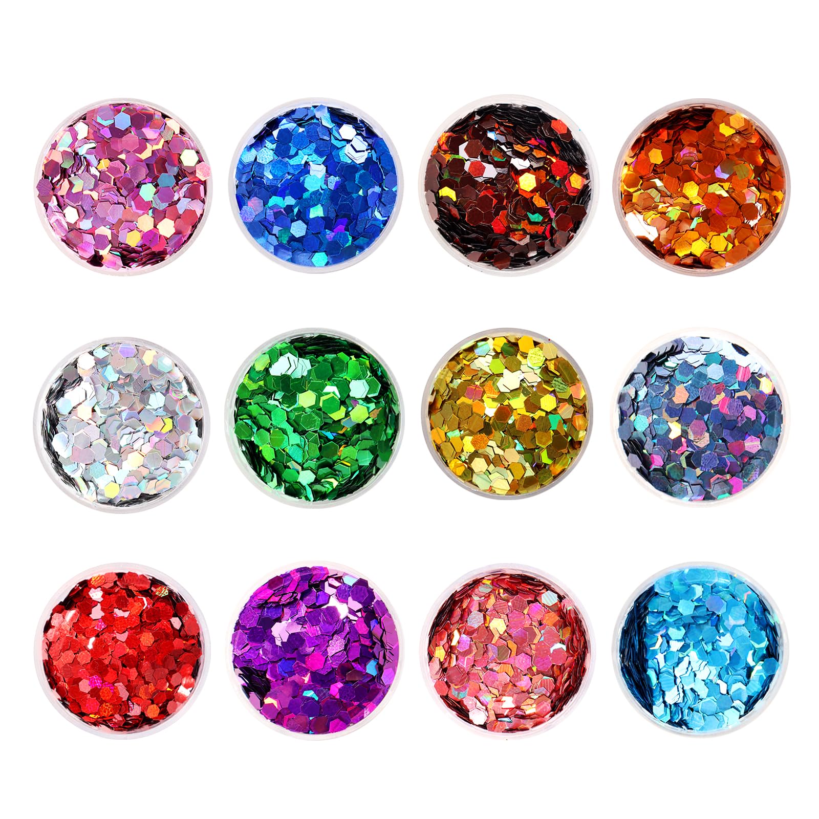 12 Assorted Colors 3mm Holographic Extra Chunky Hexagon Glitter for Craft, Epoxy Resin,Extra Chunky Laser Sequin Glitter for Body and Nail Art
