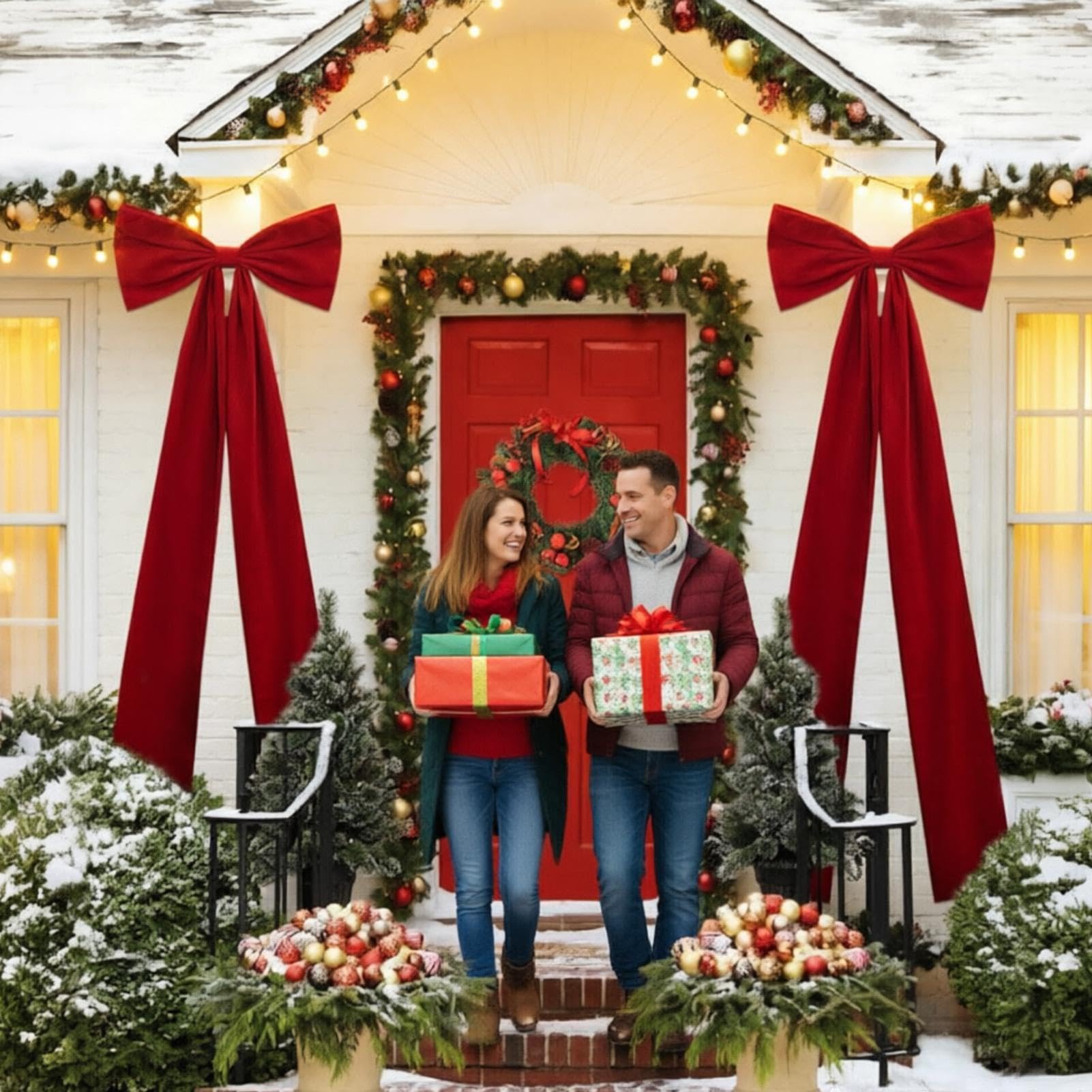 Weihnachtsbaumschleife Roter Kranzschmuck mit Langen Bändern | 50 x 180 cm große rote Schleife als Baumspitze Für Fenster Wand Haustür Außenbereich Wohnzimmer Zuhause Party Feiertage