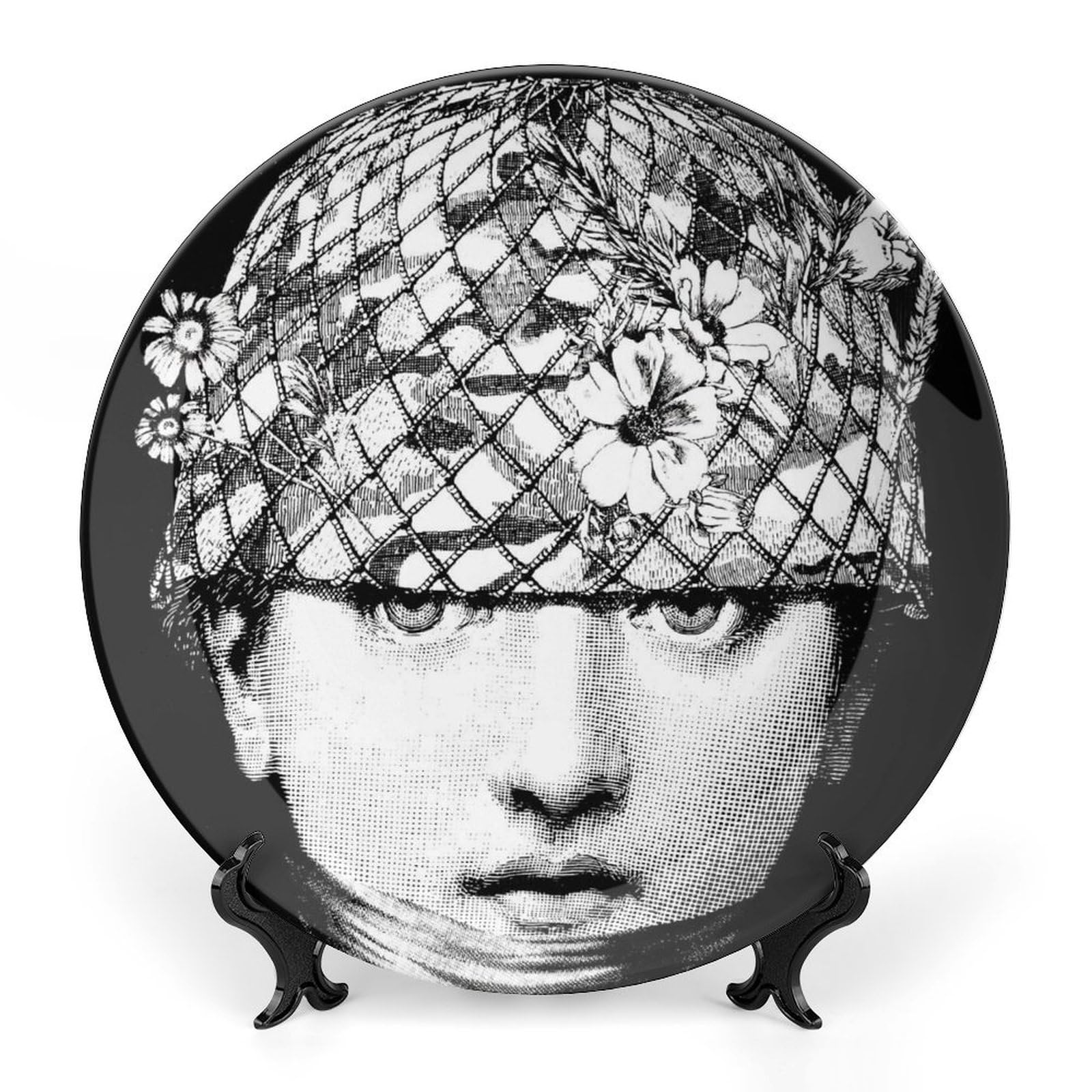 LydlX Lina Cavalieri Plate, Wall Decorative Plate, Mysterious Face Plate Wall Hanging Decoration,Including Bracket and Special Spring Hook,style-13,7inch
