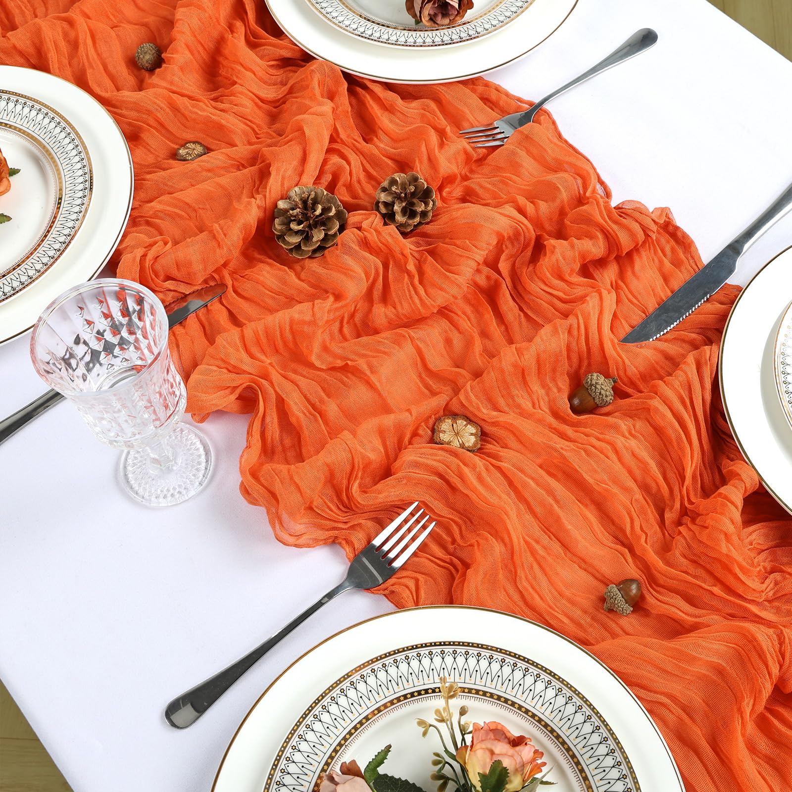 Confezione da 16 runner da tavola autunnali in garza arancione, 3 m, in garza e formaggio, 30 cm, stile bohémien, velato e rustico, per decorazioni da sposa, baby shower, matrimoni, Ringraziamento