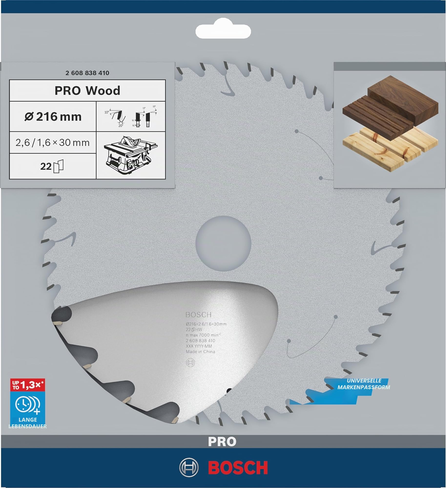 Bosch 1x PRO Wood Kreissägeblatt für Tischkreissägen mit Dehnungsschlitzen (für Weichholz, Hartholz, Ø mm, Professional Zubehör Tischkreissäge)