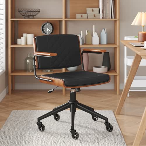 Ergonomic Office Chair with Rubber Wheels & Walnut Arms -