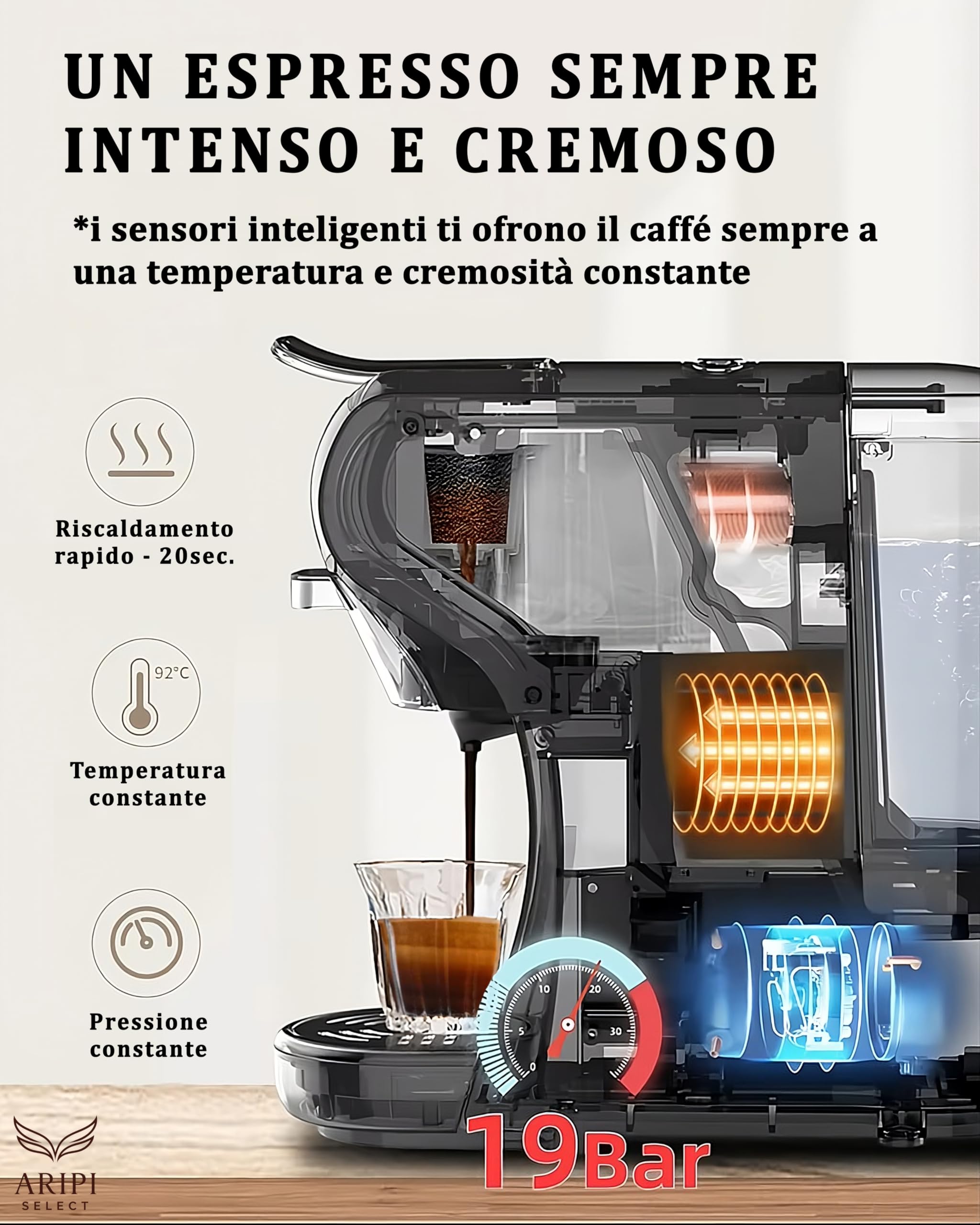 Macchina Caffè CIALDE e CAPSULE 7 in 1 Camry – Compatibile capsule Nespresso, Lavazza A Modo Mio, Dolce Gusto, Caffè Cialde ESE 44, Lavazza Blue, Caffitaly, Caffè Macinato – Kit con 10 Capsule Omaggio