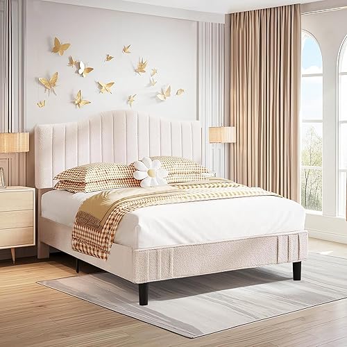 Miniatura 10 de VECELO Base de cama individual tapizada con cabecera de tela de peluche ajustable en altura, listones de madera fuertes que soportan 7.9 pulgadas