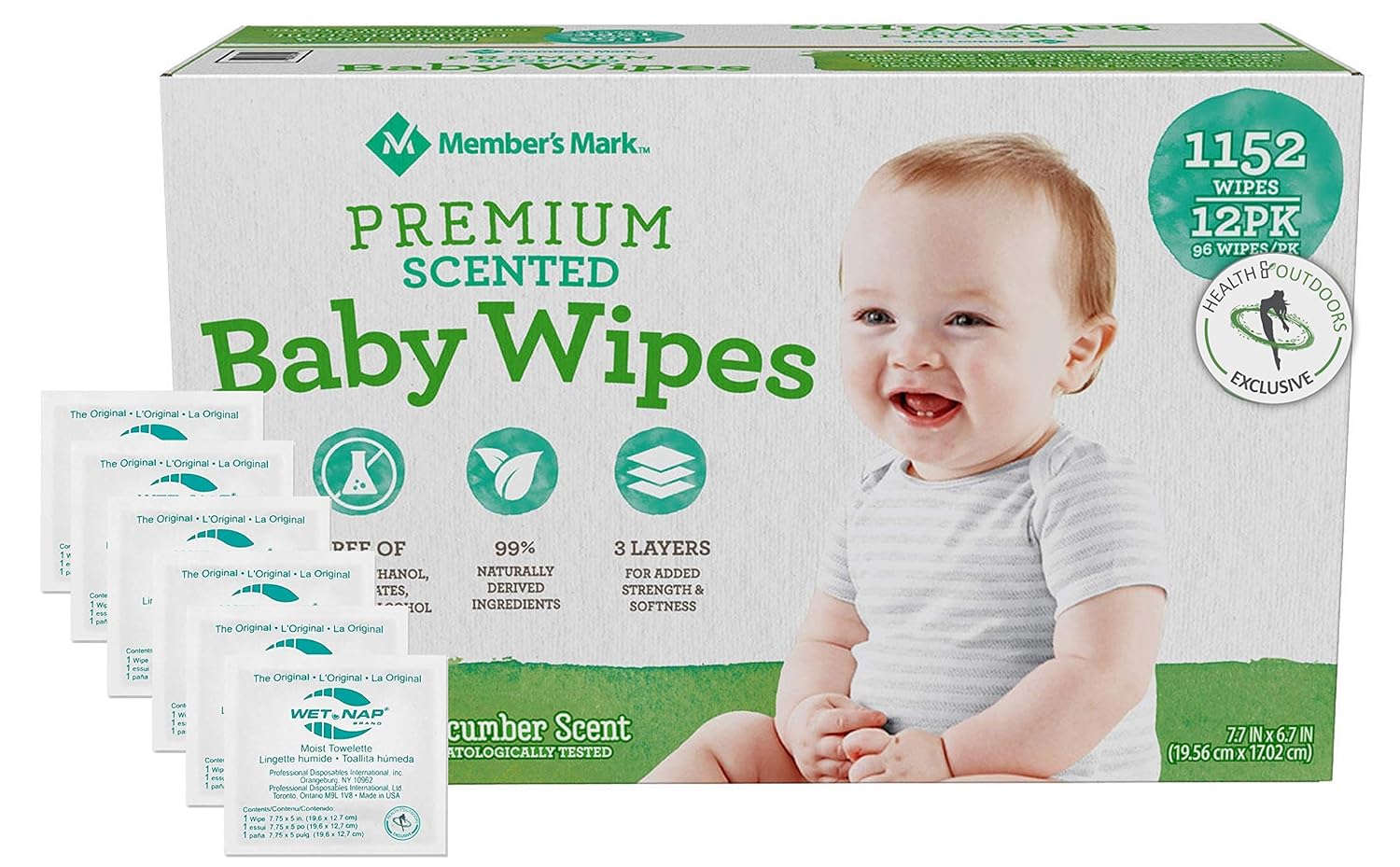 HAO M Mark Premium Green Tea & Cucumber Scented Baby Wipes (1152 Count) W/Moist Towelettes