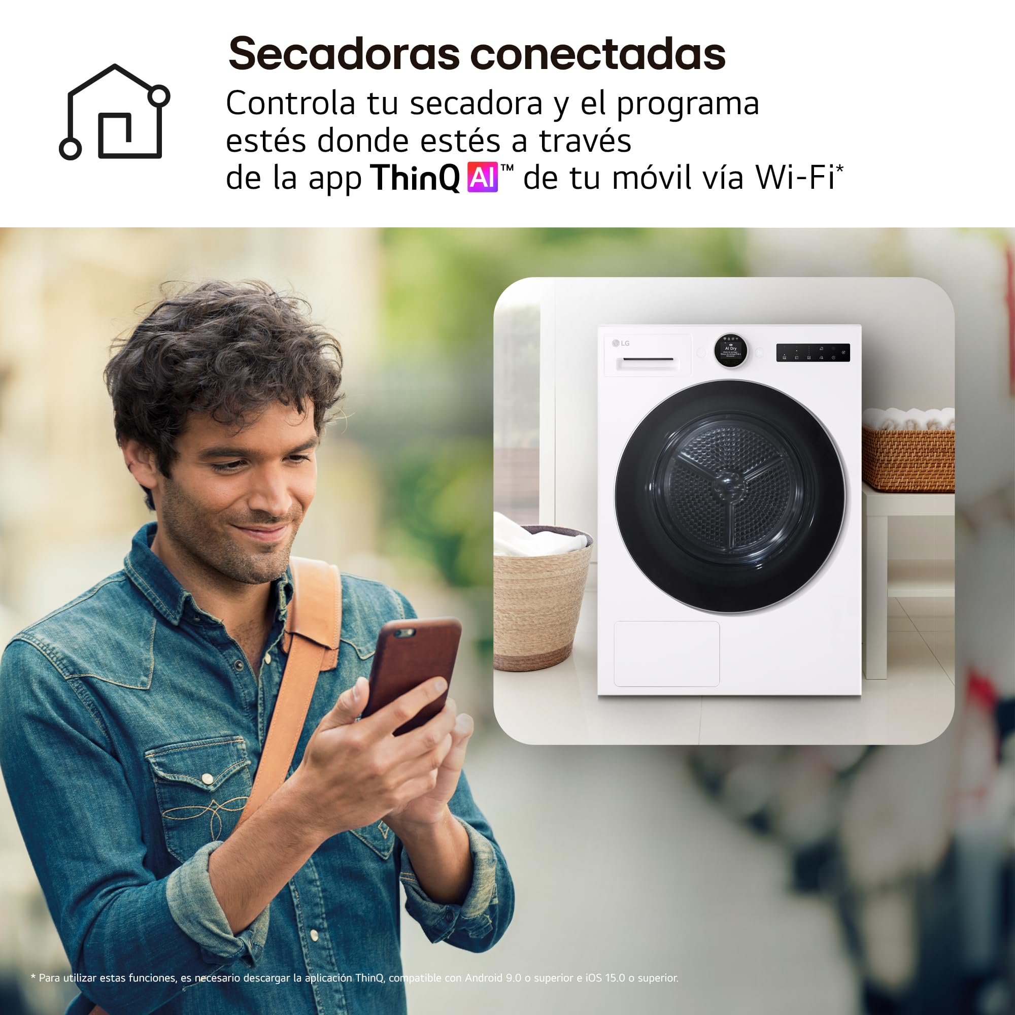 LG RHX7009TWS - Secadora con Inteligencia Artificial 9 kg, Bomba de Calor Dual Inverter, Eficiencia B, Serie 700, Tecnología AI Dry, Eco Hybrid, Conectividad Wi-Fi ThinQ, Blanco