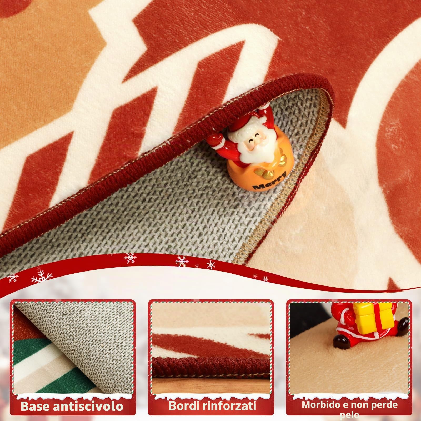 Tappeto Natalizio Antiscivolo 60x240cm, Tappeto Lavabile per Natale, Tappeto Natalizio a Pelo Corto, Tappeto da Cucina per Natale, Tappeto da Cucina per Camera da Letto e Soggiorno