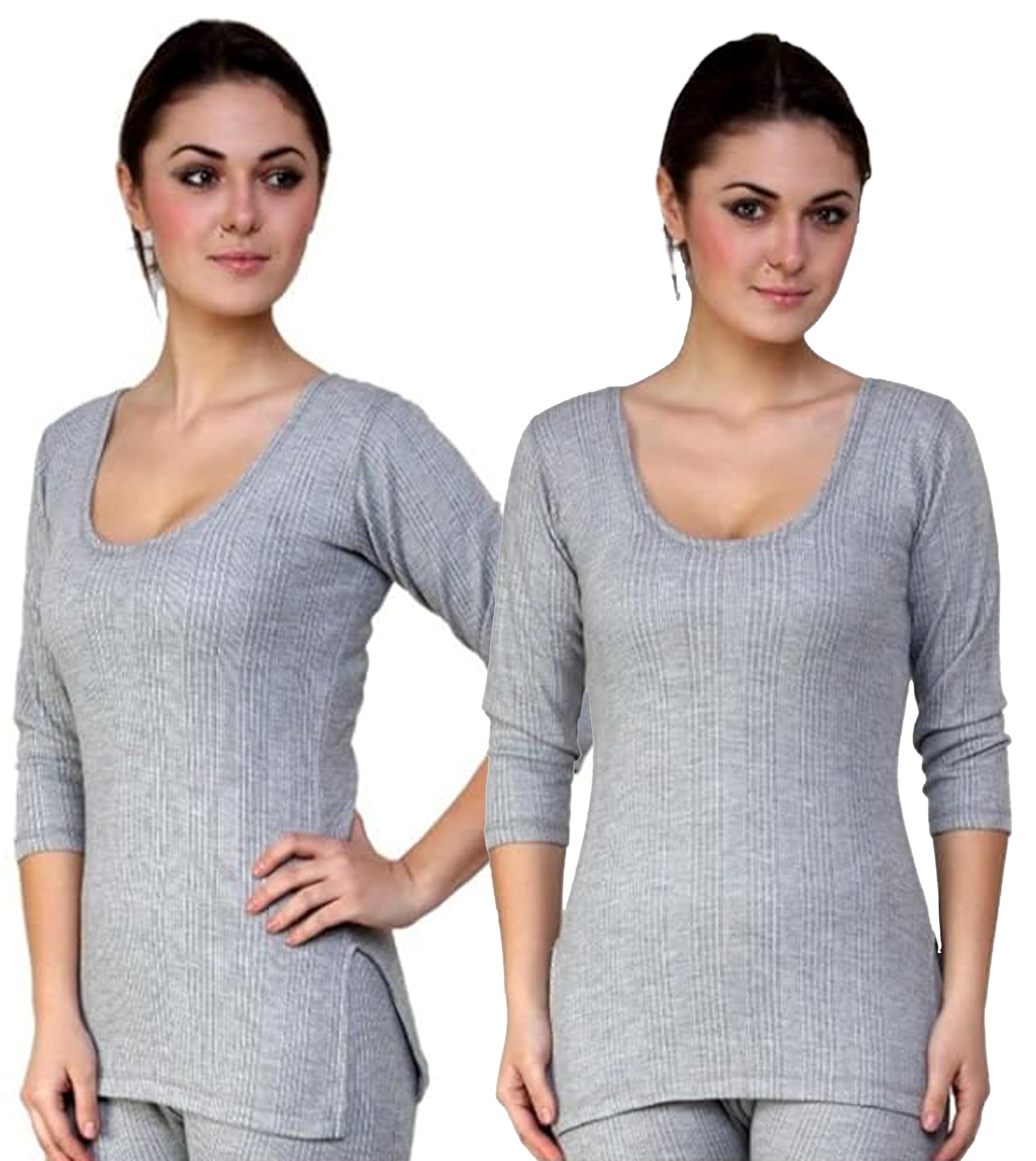 Women's Three-Fourth Length Sleeves Thermal Top for Winter Warmth - Heat Retaining Fabric, Ideal for Layering, Lightweight and Comfortable Fit | Cold Weather Protection - Grey-image-14