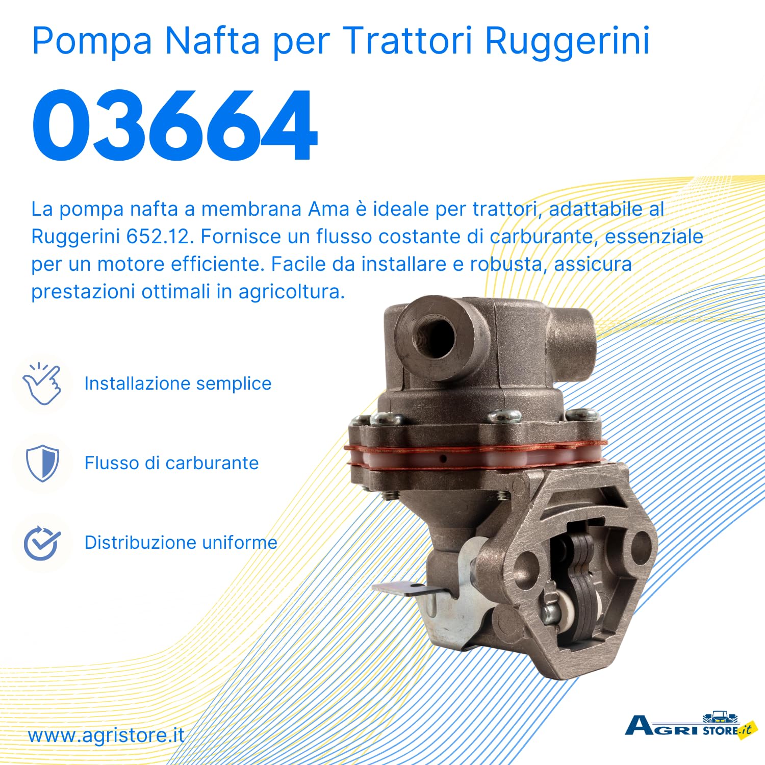 Ama Pompa Nafta a Membrana per Trattori – compatibile con l Riferimento Ruggerini 652.12, Ampiezza Getto 1967/5, Peso 700 g