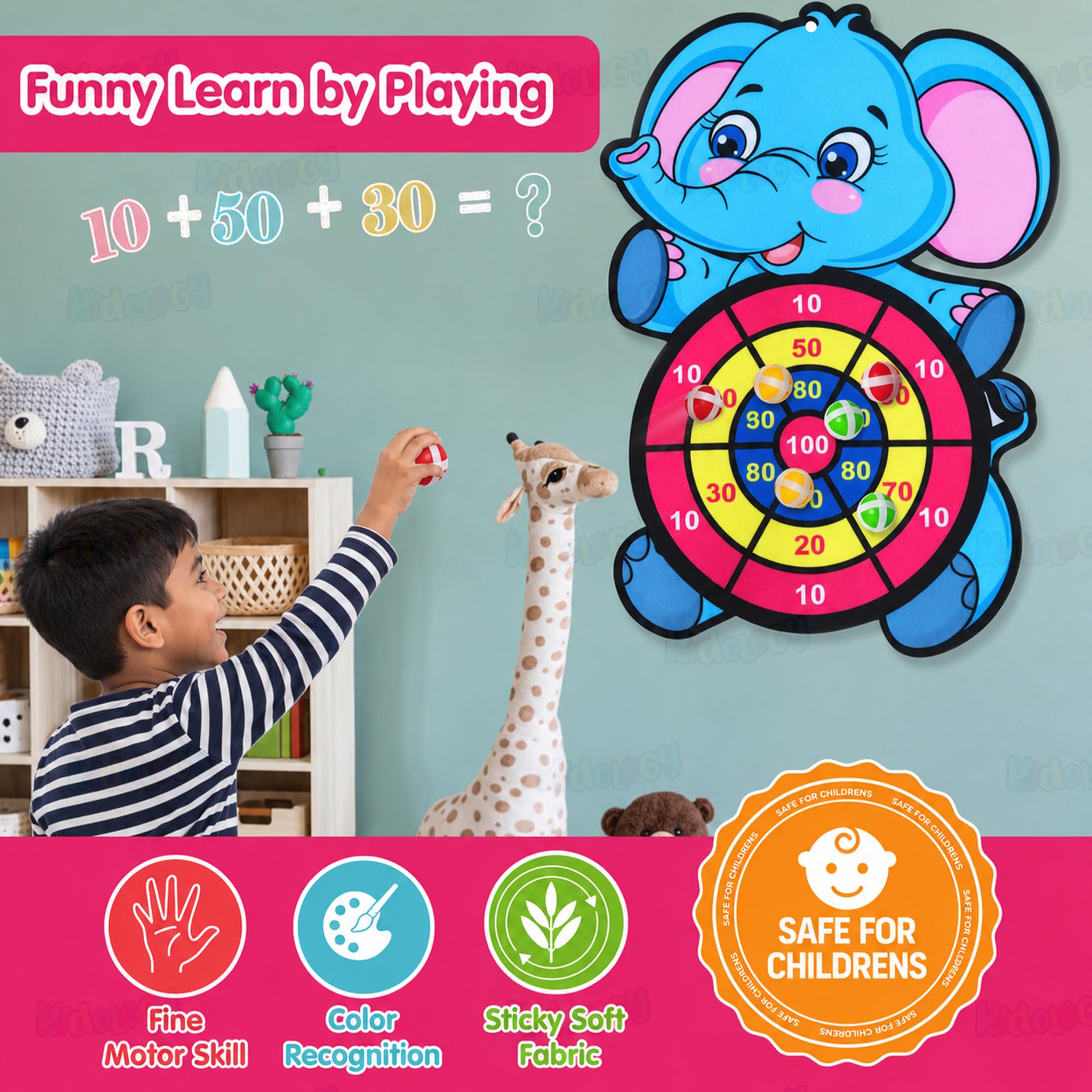 Kidology Dart Game Board for Kids Age 3 Year Above | 10 Sticky Balls, Indoor/Outdoor Multi-Player Party Game, Perfect for Kids Boys & Girls, Birthday Gift for Children — Amazon image 6
