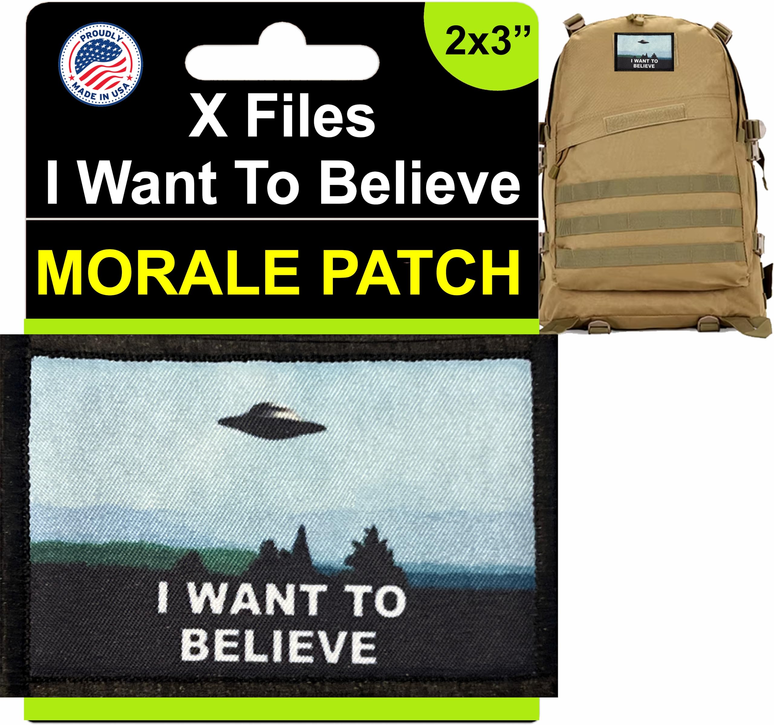 Redheaded Tshirts - I Want to Believe Morale Patch - 2x3 Rectangular UFO Hook and Loop Patch - X Files Morale Patch - 1 Piece