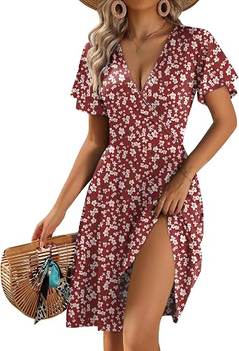 Zeagoo Womens Summer Dresses Wrap V Neck Dress Floral A-Line Ruffle Sleeve Casual Sundress with Pockets 2026