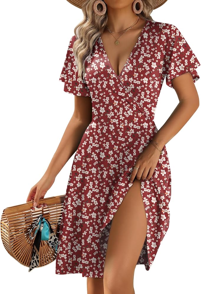 inexpensive womens summer dresses WIHOLL for Women 2025 A Line Sleeveless Spring Dresses for Women Casual Cute Beach Vacation Fashion Floral Dress Boho Sundresses with Pockets Sun Dress Break Essentials Blue S at The Solid design makes it more sexy and attractive to wear Women Dresses Clearance Womens Summer