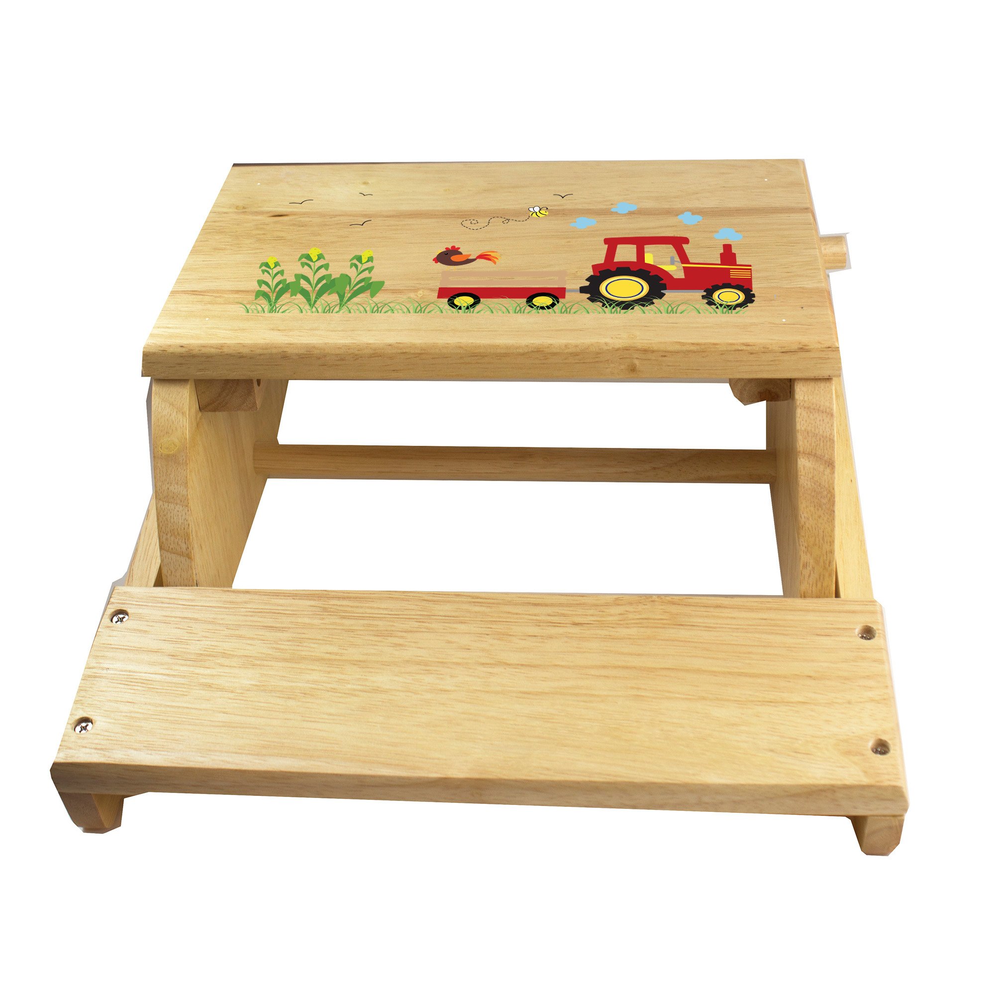 My Bambino Personalized Red Tractor Childrens and Toddlers Wooden Step Stool