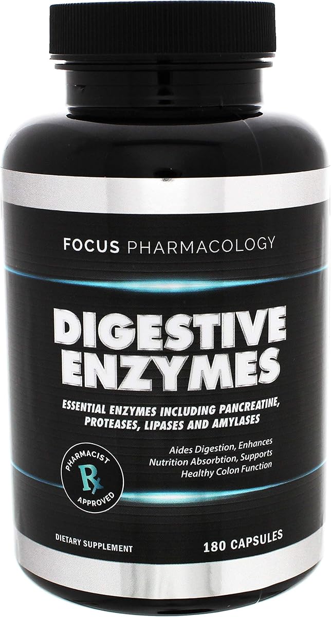 Focus Pharmacology 3 Month Supply Digestive Enzymes and Probiotics Blend - 180 Ct Protease, Lipase, Lactase, Galactosidase, Acidophilus Casei & Plantarum