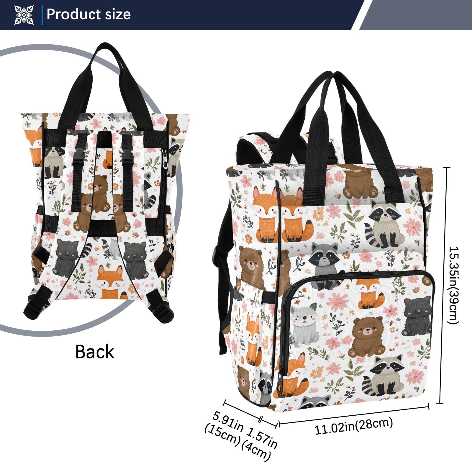 Mnsruu Borsa per pannolini per bambini con motivo animale carino zaino grande borsa impermeabile da viaggio borse per pannolini per mamme e papà
