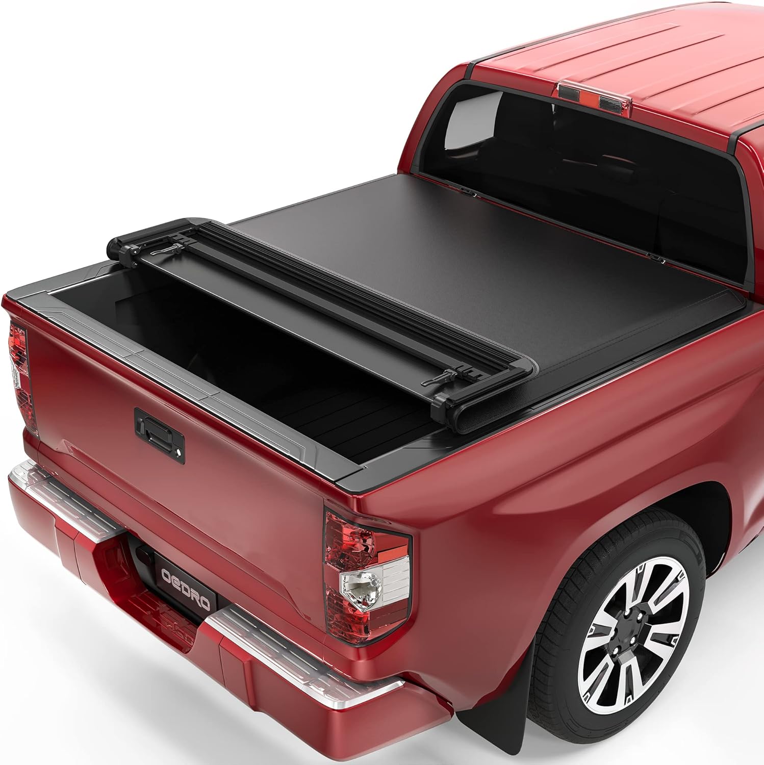 oEdRo Soft Quad Fold Truck Bed Tonneau Cover Compatible with 2014-2021 Toyota Tundra (Excl.Trail) 5.5 ft Bed, Fleetside with Deck Rail System 5.5ft Bed Soft Quad-fold 2014-2021