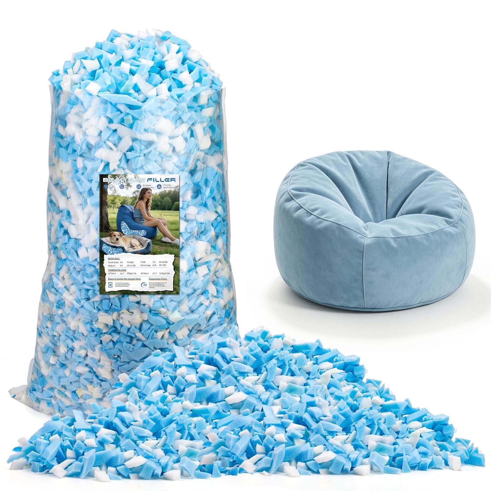 BUTUZE 20LB Bean Bag Chair Filler Shredded Memory Foam Filling for Pillows