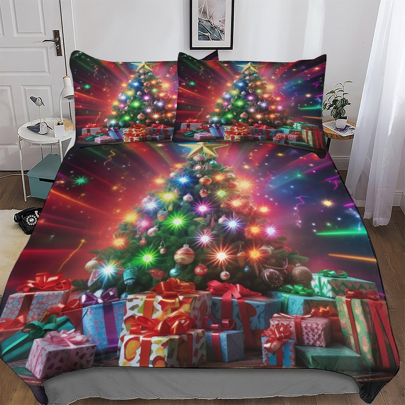 Parure de Lit Noël en Microfibre Douce avec Fermeture Éclair Invisible 220x240cm