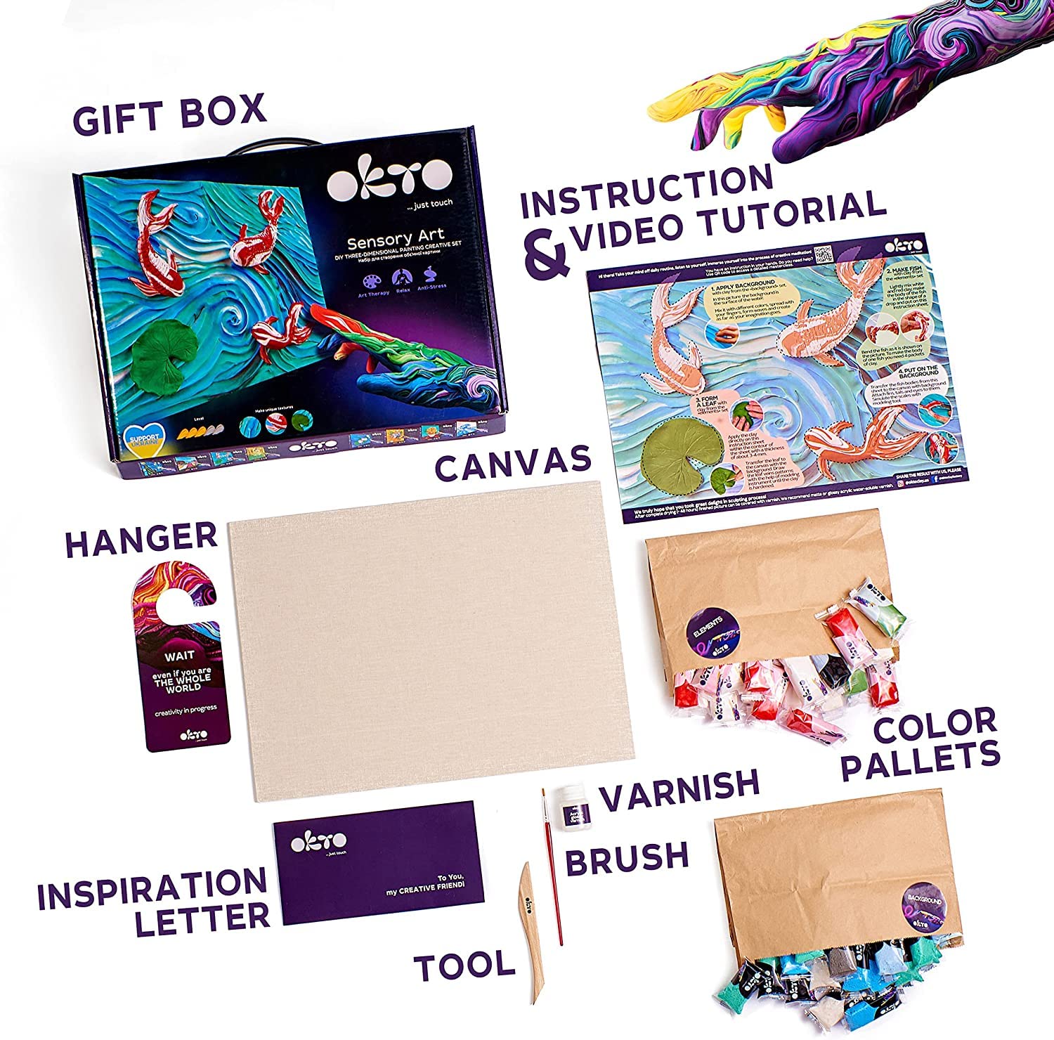 OKTO Koi Carps Art Craft Kits - Similar to Painting by Numbers for Adults Air Dry Clay Modelling Kit, Arts and Crafts, Craft Kit - Image 2