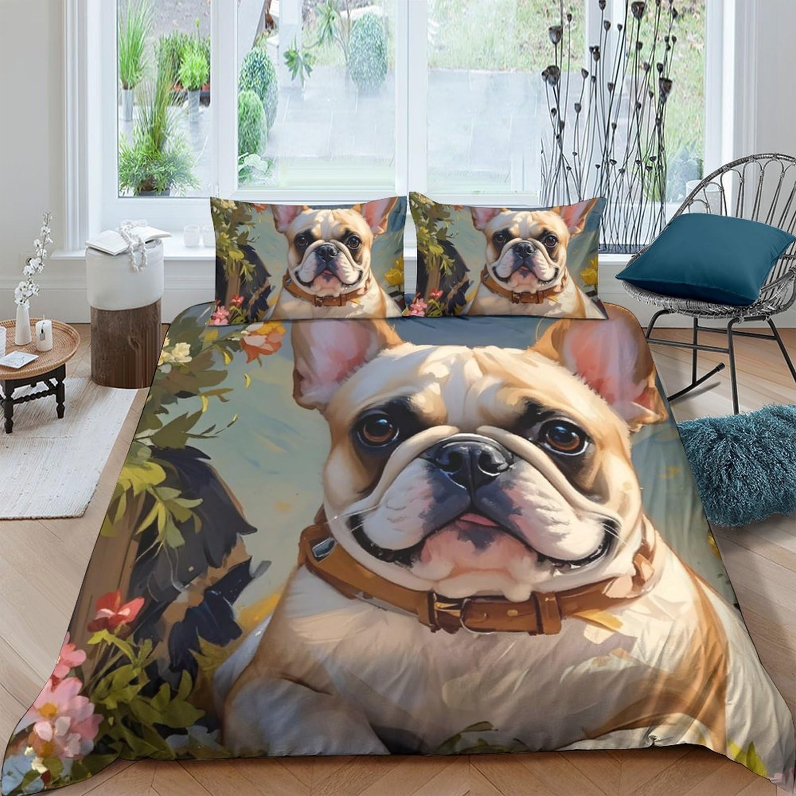 Ctjqhvkz Style-1 3D Printed French Bulldog Fitted Sheet Microfiber Anti-Slip Pet Portrait Bed Cover For Bedroom Dorm Easy Care Home Decor Single（135X200cm）