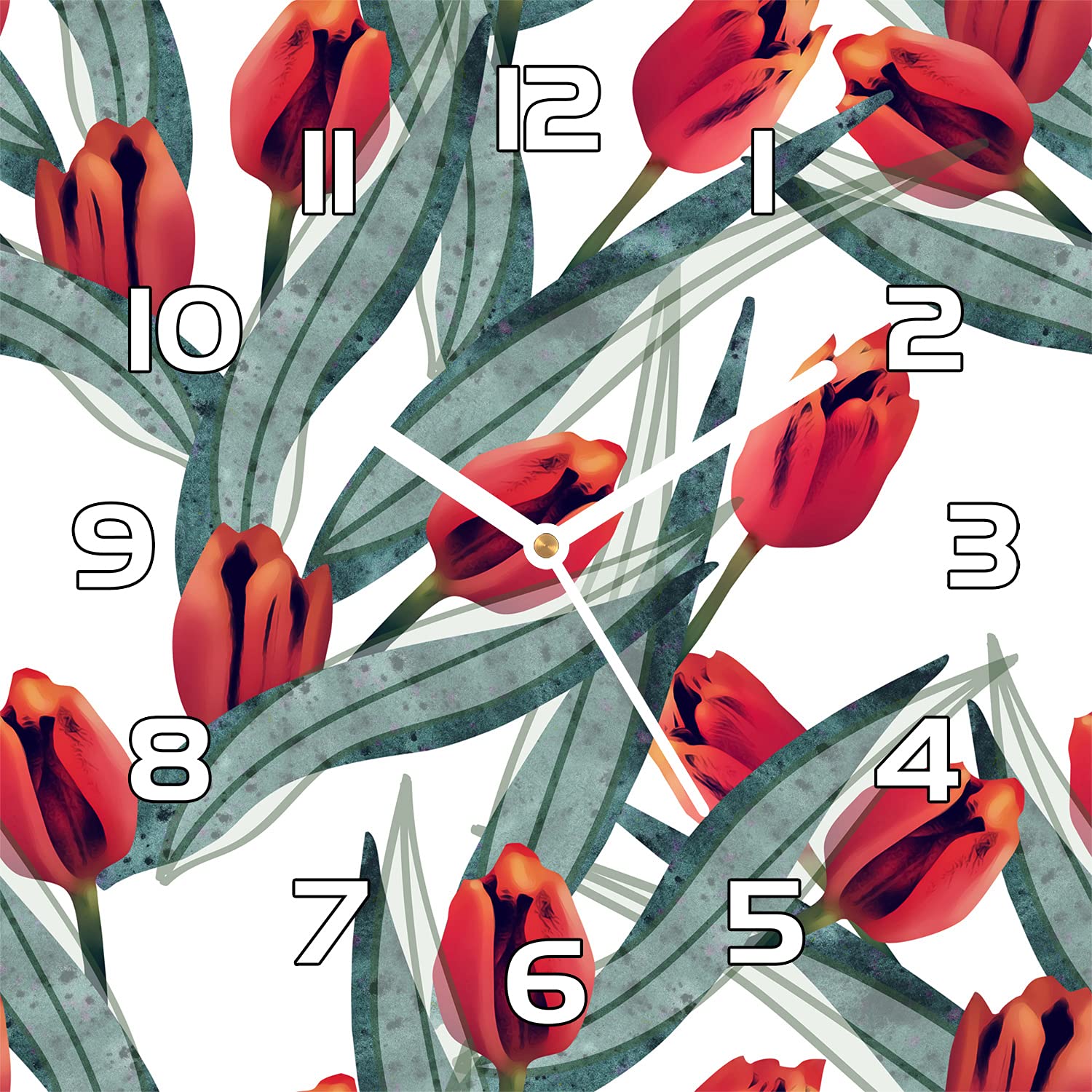 Horloge en verre 30x30 cm pour cuisine salon moderne murale décoration florale