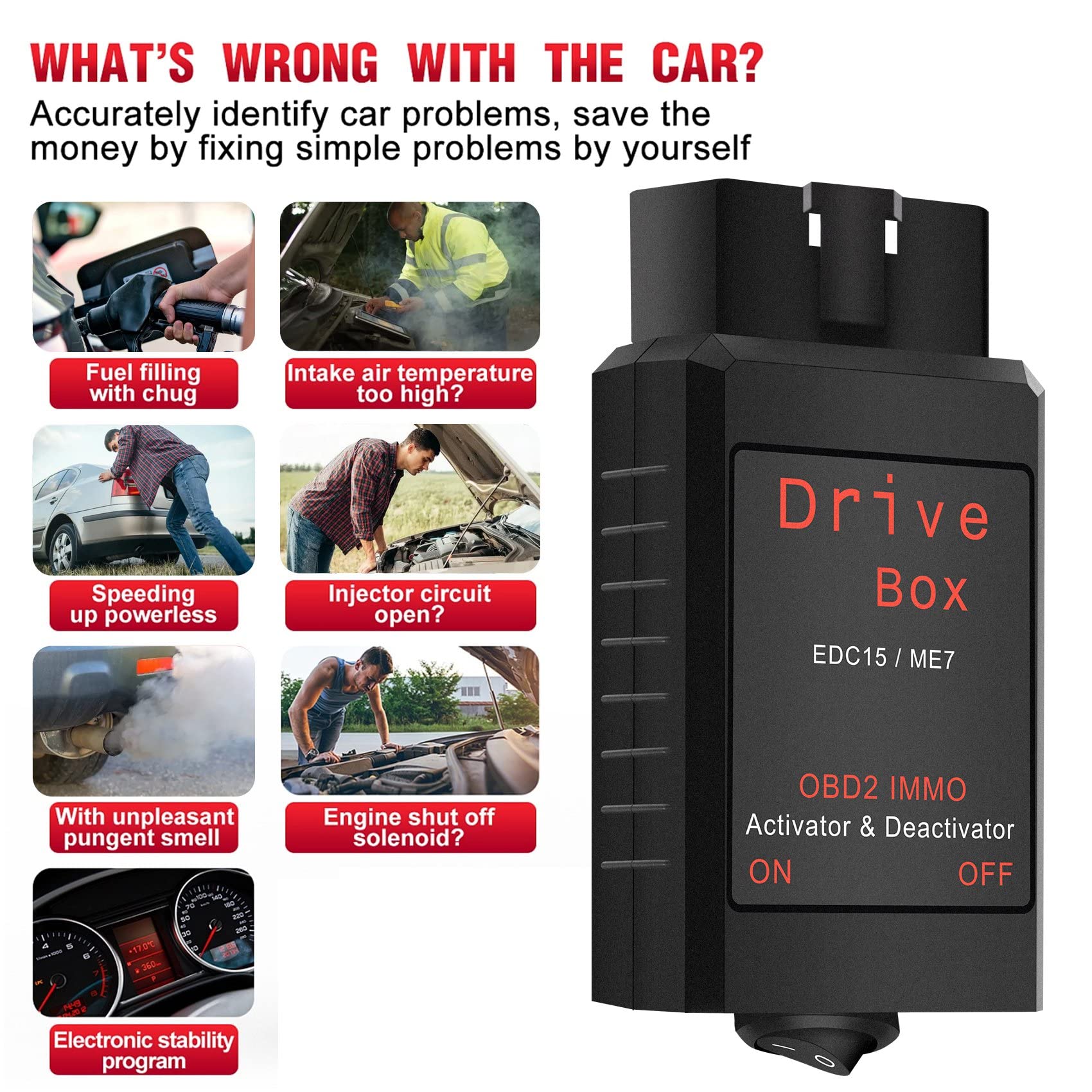 Jevina Boîtier OBD2 IMMO Désactivateur EDC15 ME7 - Activation/Désactivation Rapide