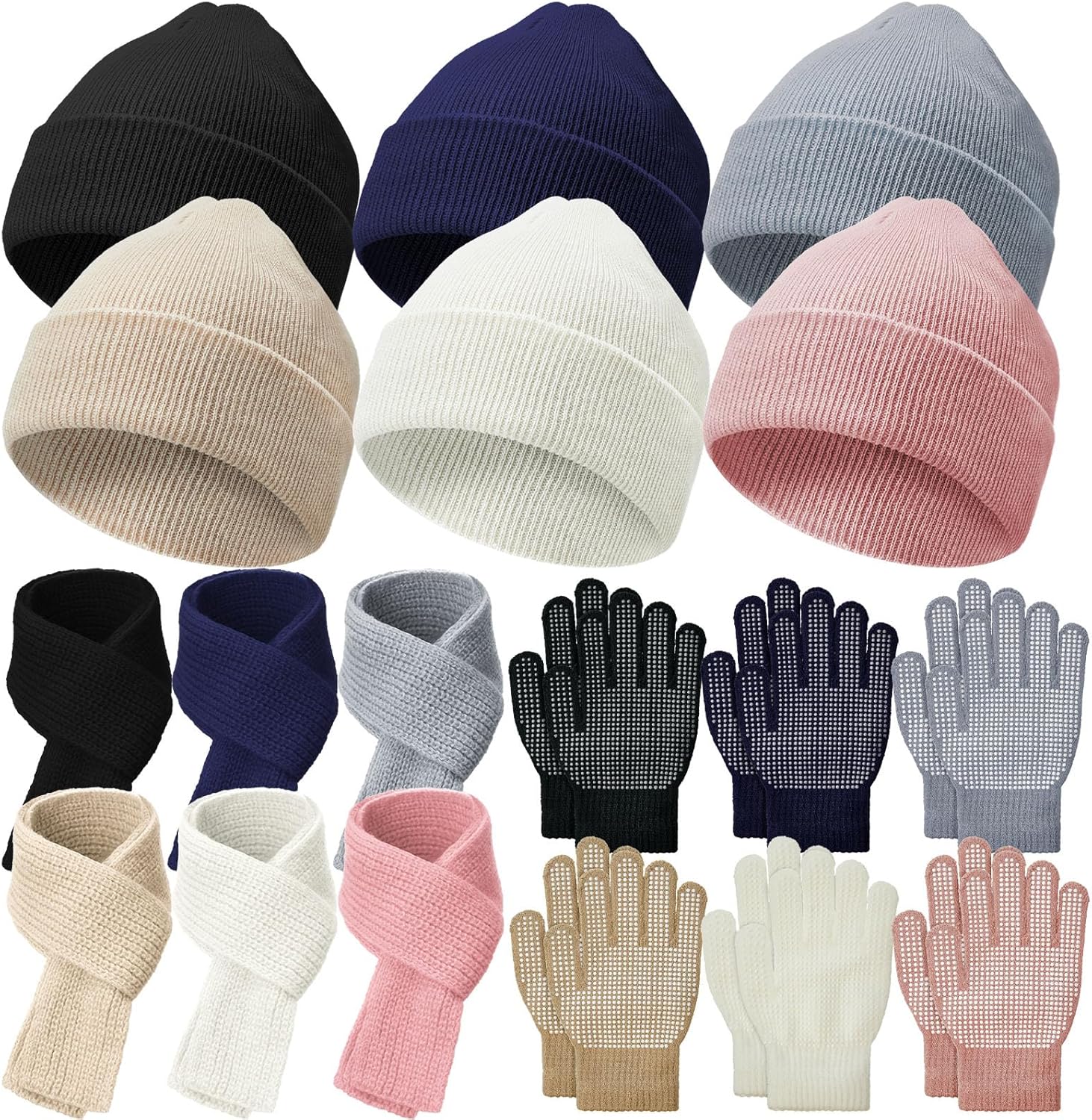 Suhine Kids Beanies Scarves Gloves Winter Set Gloves Knitted Scarves Wrap Winter Beanie Hat for Boys Girls 5-12