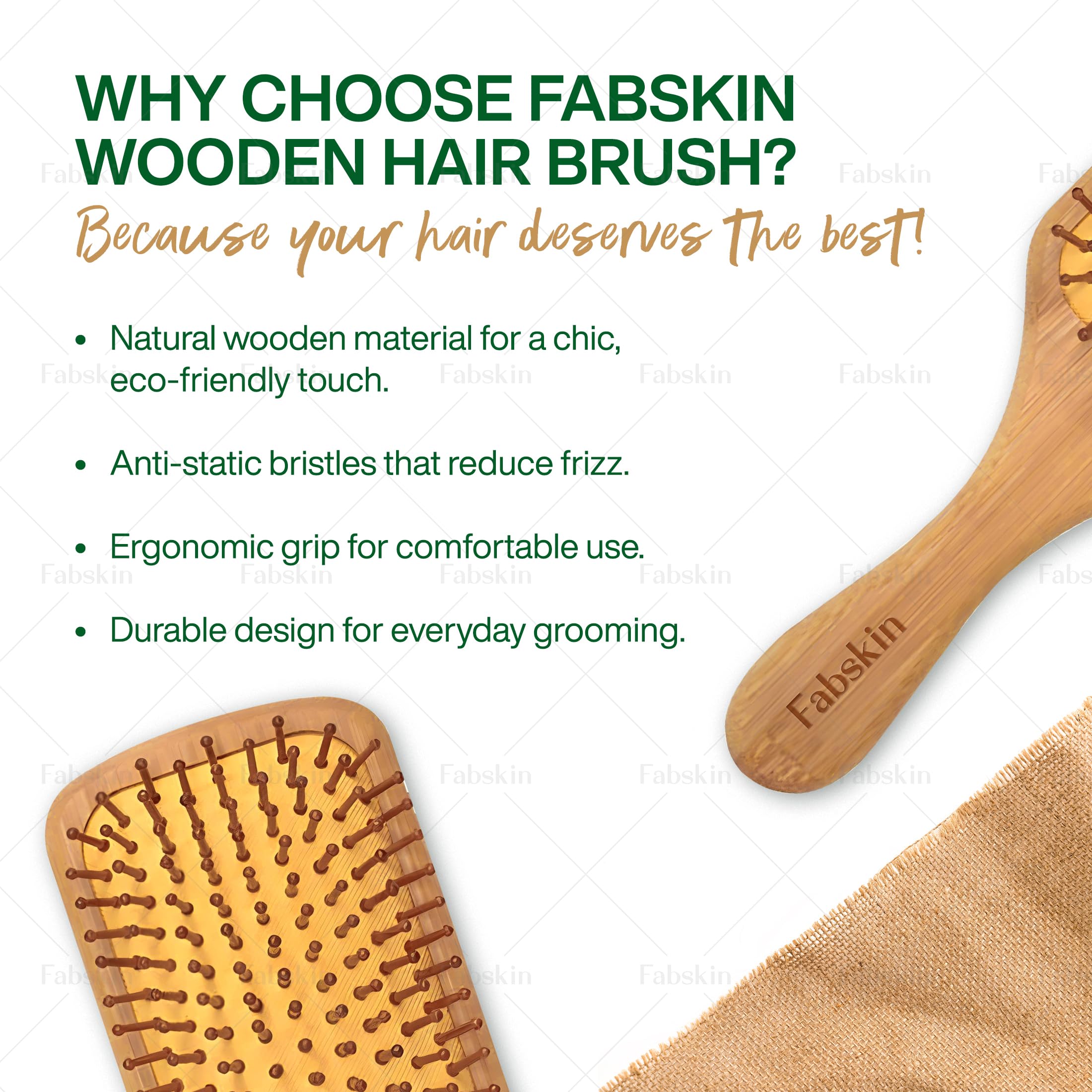 Fabskin Wooden Paddle Hair Brush For Men & Women | Cushioned Hair Brush Comb With Bamboo Bristles | Detangling, Hair Styling, Blow Drying, Non Static 1