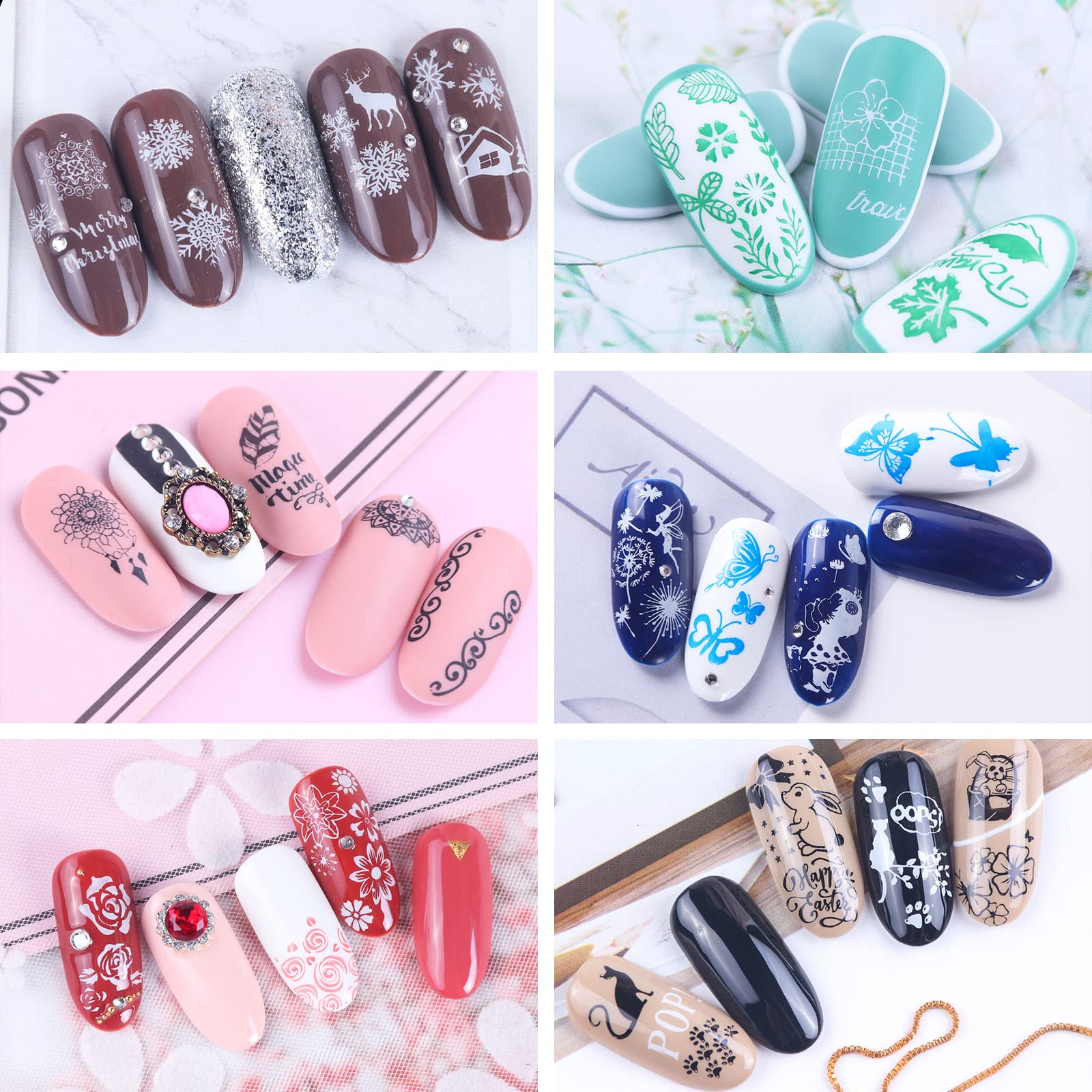 Nail Art Stamping Plates 10 PCS Placas Estampacion Uñas Nail Stamping Kit Patrón Flores Mariposas