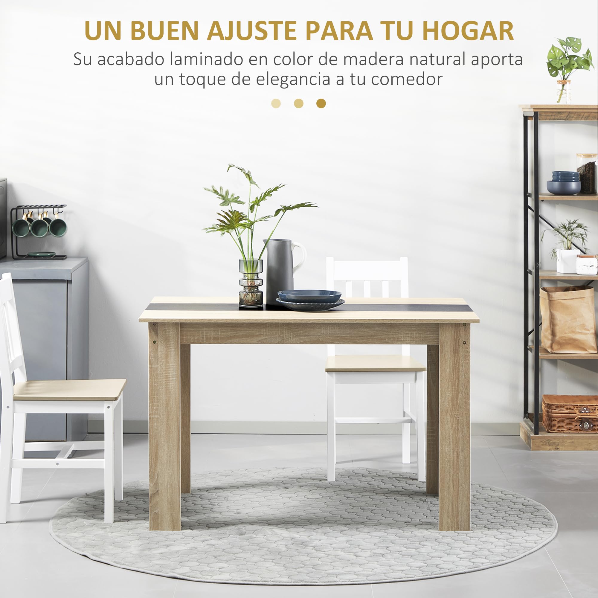 HOMCOM Mesa de Comedor para 4-6 Personas 120x69x75 cm Roble y Negro | Mesa de Cocina Rectangular, Estilo Moderno, para Salón