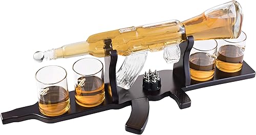 Miniatura 6 de Juego de decantador de whisky + 4 vasos de whisky en madera rica, bandeja de base de caoba clásica con piedras escalofriantes, dispensador de whisky