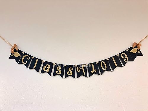 Class of 2019 Graduation Banner in Black and Gold with Caps. Graduation Party Decorations. Graduation Celebration. Customize your Colors! LW