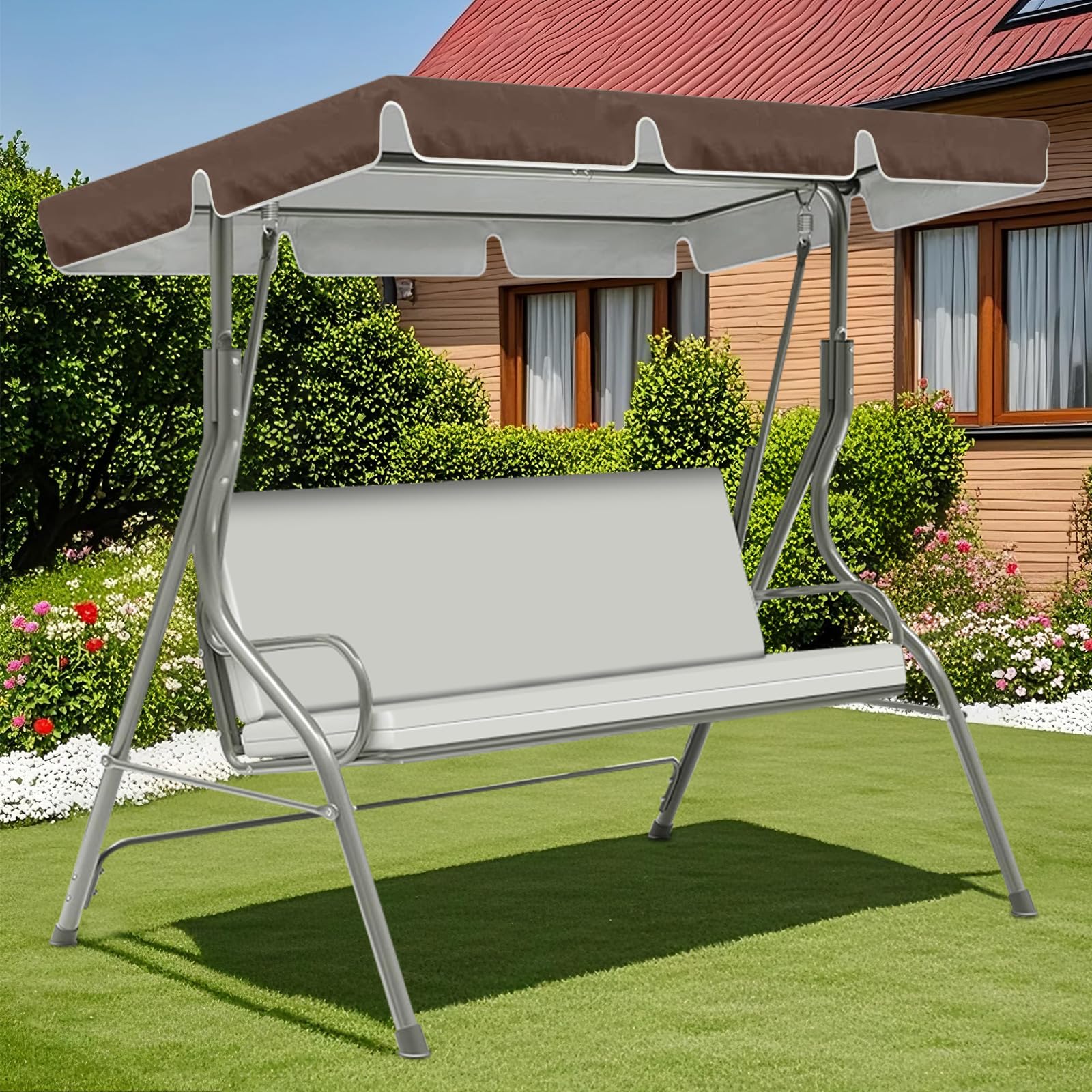 ZYBSLCSY Swing Chair Canopy Replacement and Garden Swing Seat Cover Fit for 2 3 Seater, Waterproof Hammock Canopy Top Cover Windproof Anti-Uv Heavy Duty Rip Proof (Coffee,C) โ image 1