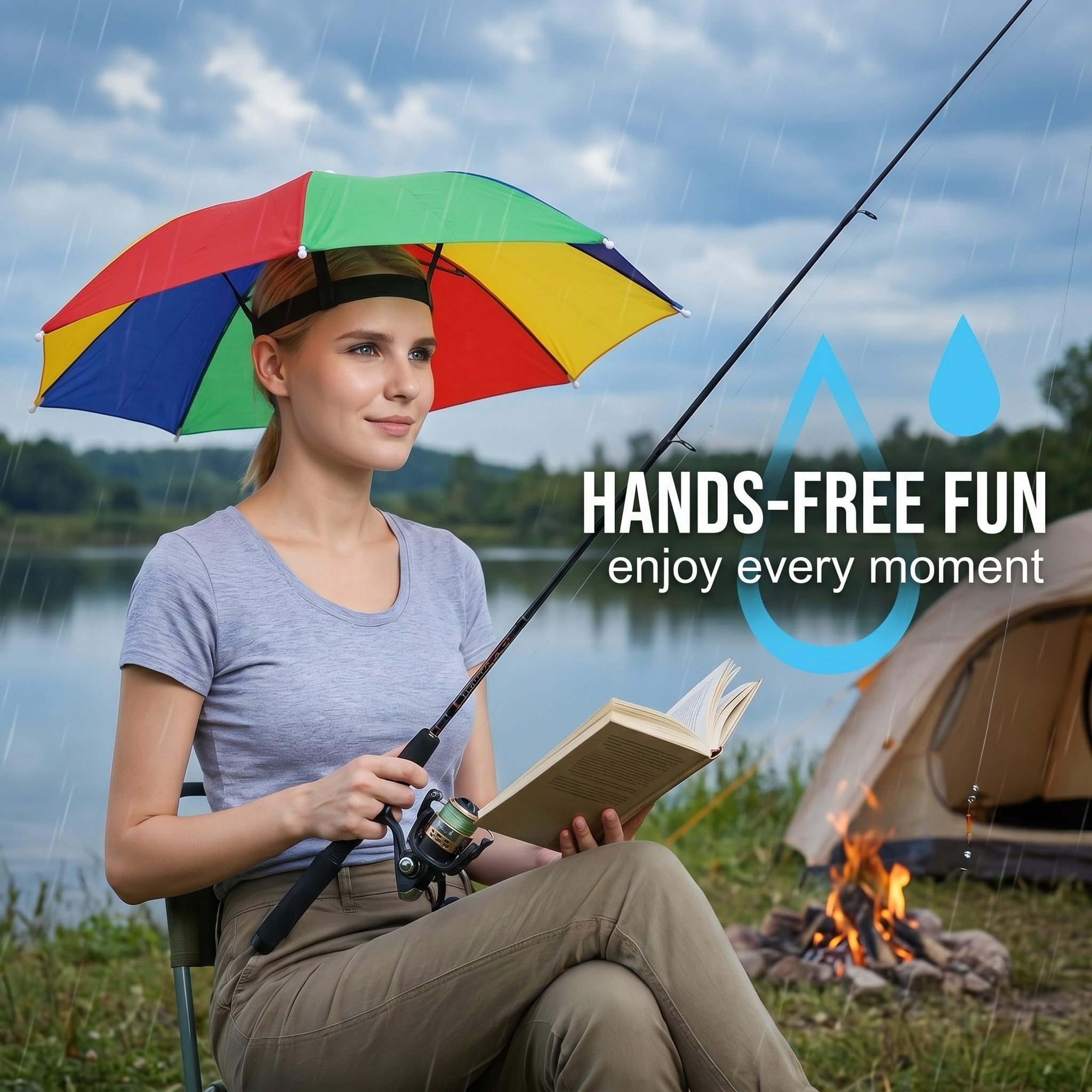 Cappello Ombrello da Testa Mani Libere, Protezione Solare e Pioggia per Pesca, Golf, Giardinaggio e attività all'Aperto per Adulti e Bambini