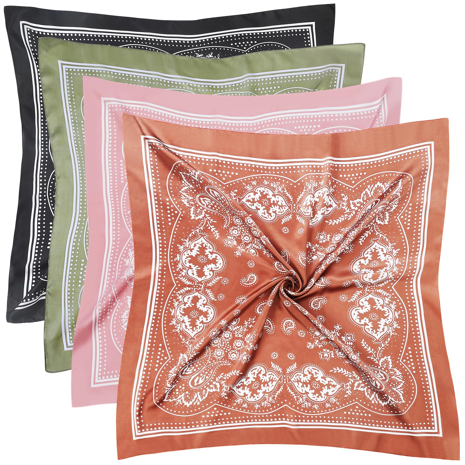 Fishinsea 4 Pcs 27.5'' x 27.5'' Large Bandanas Silk Square Head Scarfs Scarves Bandanas Neck Scarf Bandana for Women Girls