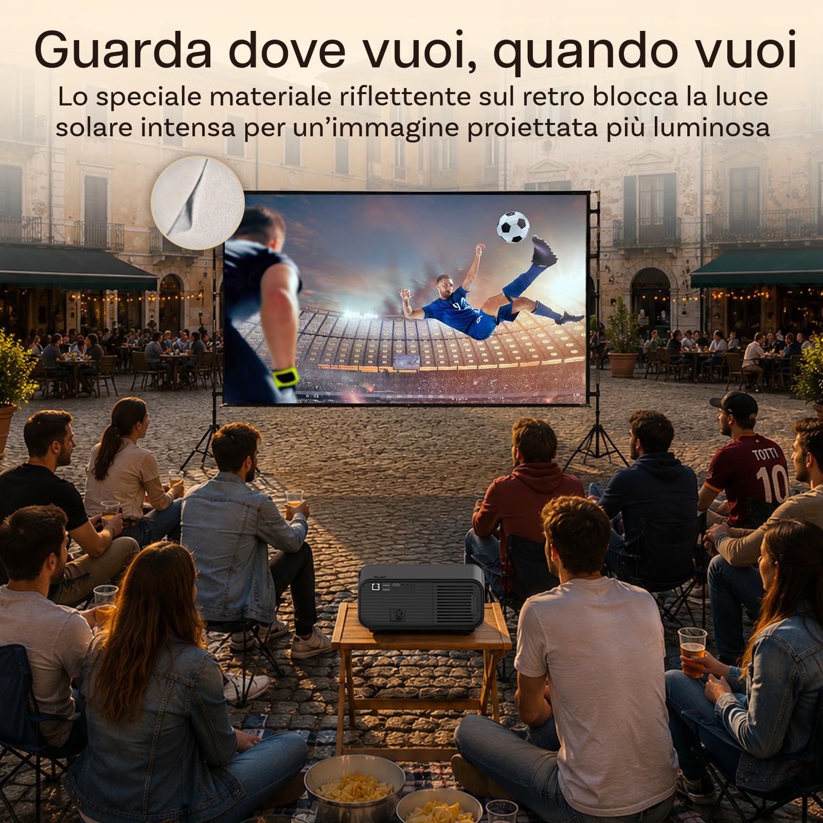 Proiettore 1080P Nativo WiFi & Bluetooth con Schermo 100 Pollici e Supporto – 4K Supporto, 900 ANSI, Correzione Keystone Automatica – Per HDMI, USB, iOS & Android – 50–300 Pollici – Di MMOBIEL