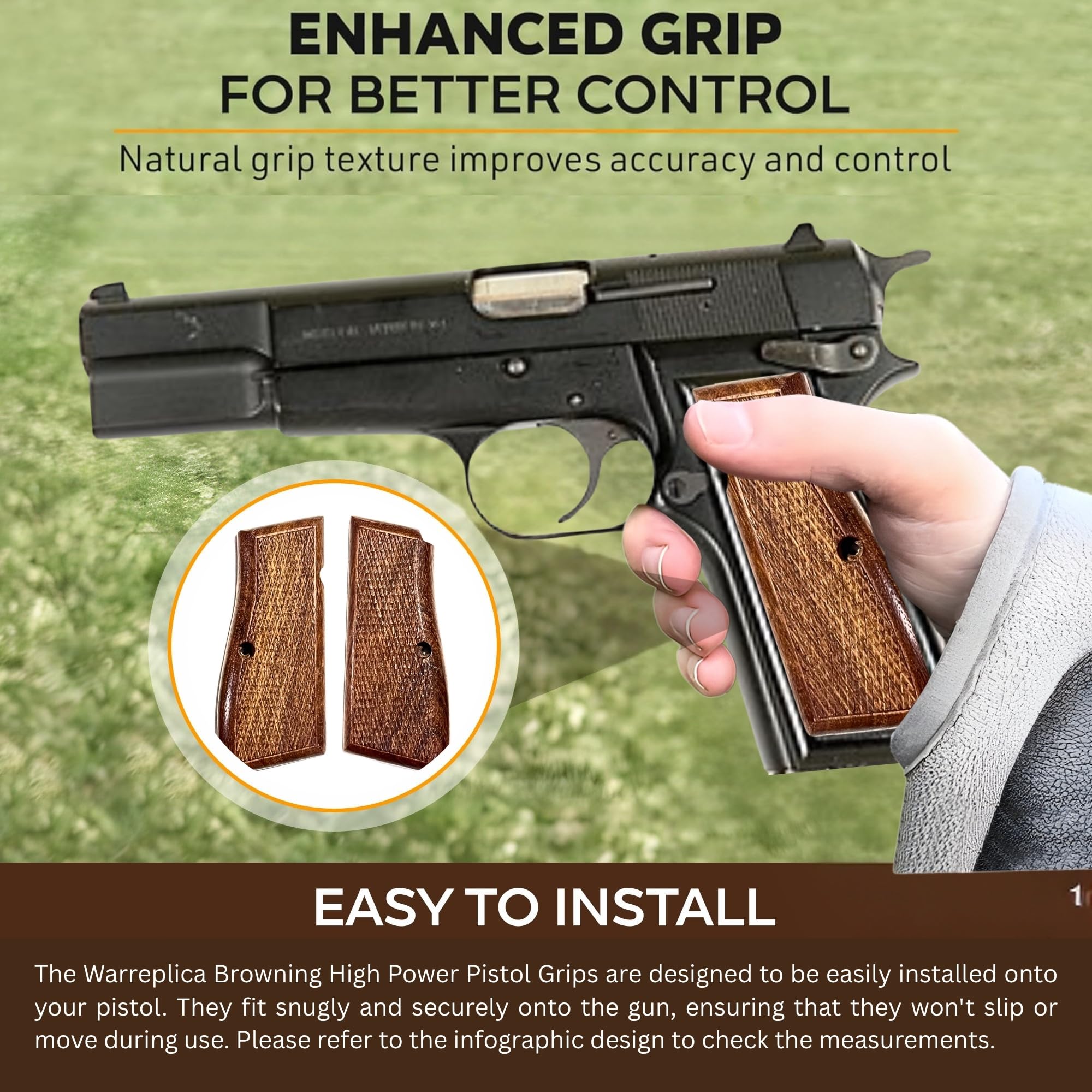 Nachbildungen Deutscher Browning High Power Griffe aus dem Ersten und Zweiten Weltkrieg, Browning Hi Power Holzgriffe, HP 14 Griffe, Browning Hi Power Cachas-Empuñadura, Griff (Original)