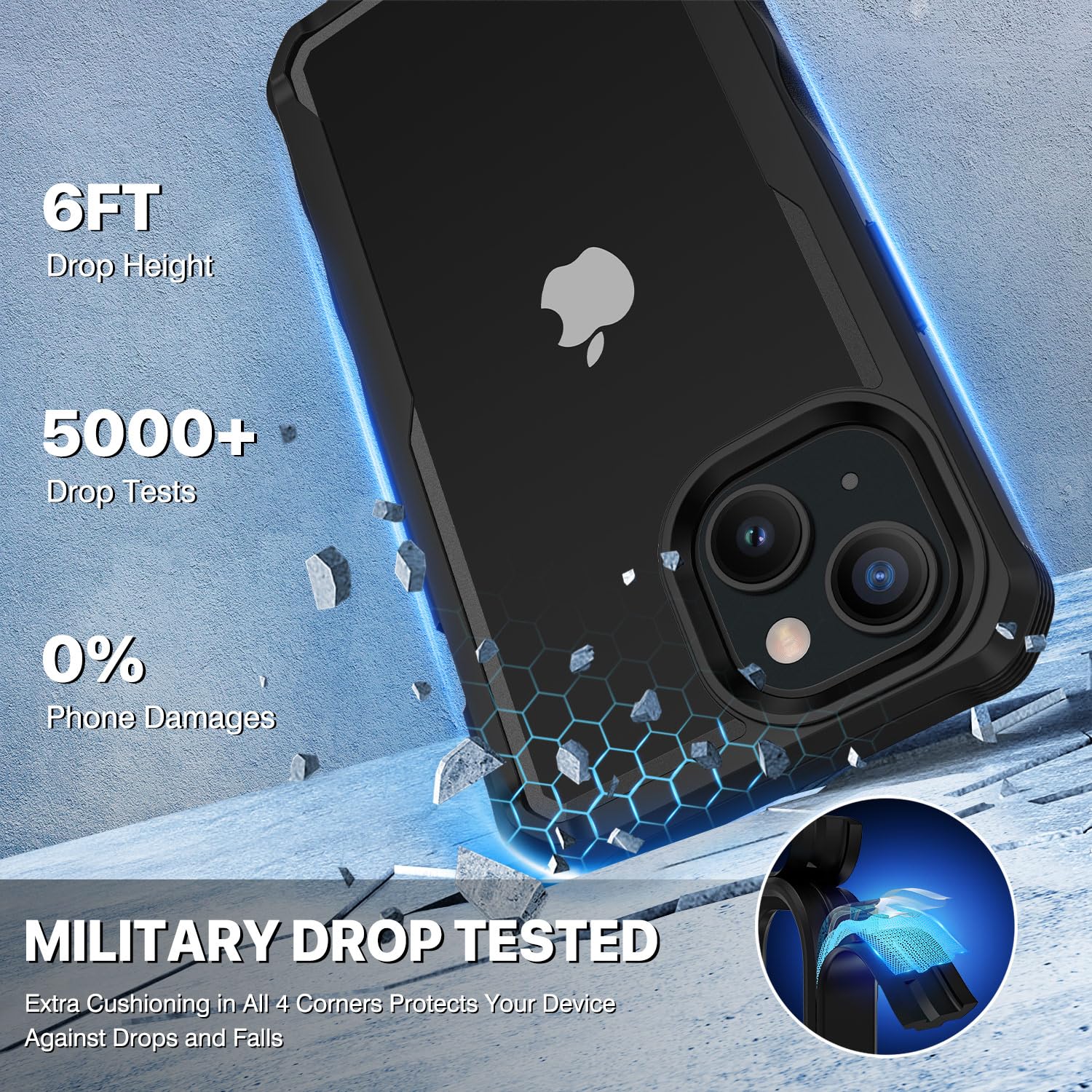 CENHUFO Privacy Cover iPhone 15, con Protezione Schermo Vetro Temperato Anti Spia e Pellicola Fotocamera [9H HD] 360 Gradi Antiurto Rugged Fronte Retro Doppia Faccia Custodia per iPhone 15 - Nero