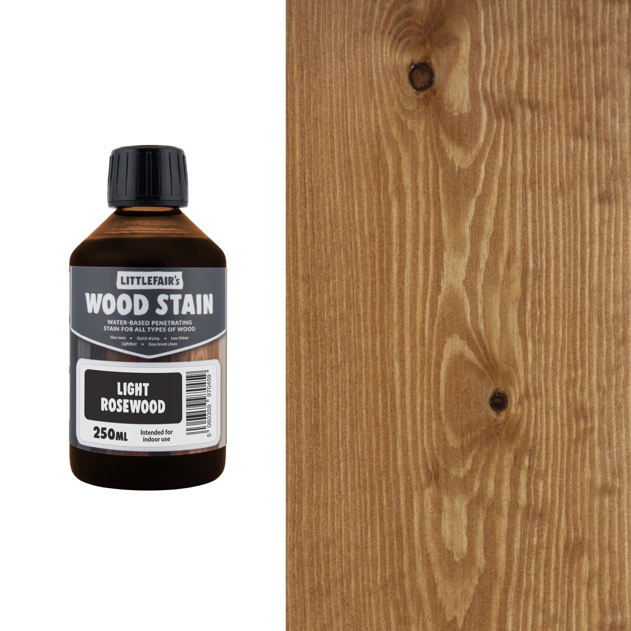 Littlefair's Wood Stain Water Based - 8.5oz/250ml - Indoor Furniture Stain Light & Dark Finishes - Special Non Toxic & Eco Friendly Formula - Wood Stain for Crafts - Color: Light Rosewood