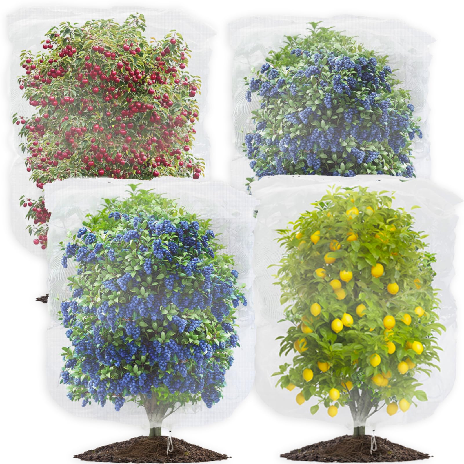 4Pack Fruit Tree Netting Bird Protection, 180x180cm 6x6ft Fine Mesh Bags Garden Netting for Veg Patch Blueberry Bird Nettings for Fruit Trees Bush Nettings Strawberry Netting