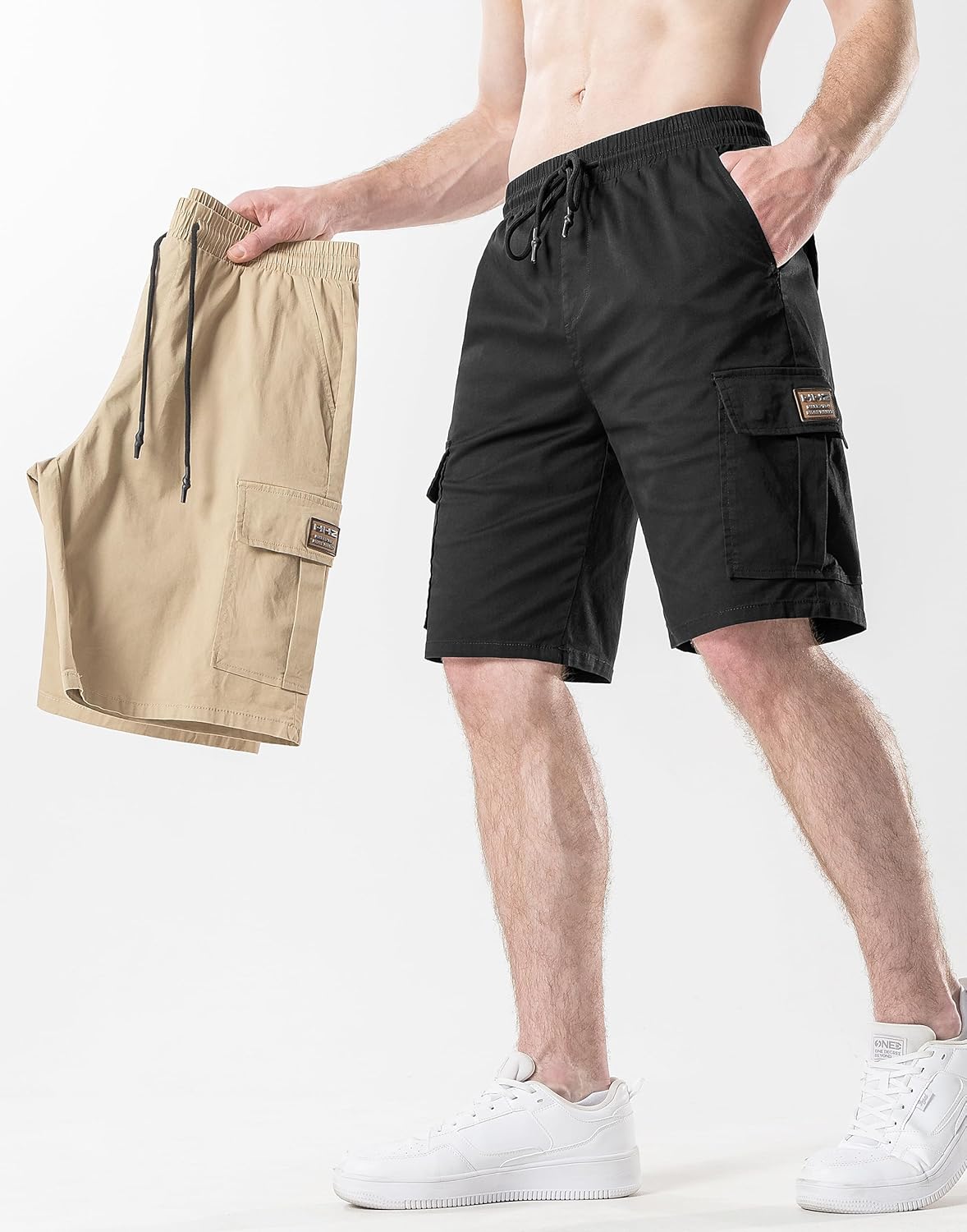 Men's Cargo Shorts Cotton Drawstring Summer Stretch Relaxed Fit with 6 Pockets Mens Work Short - Image 4