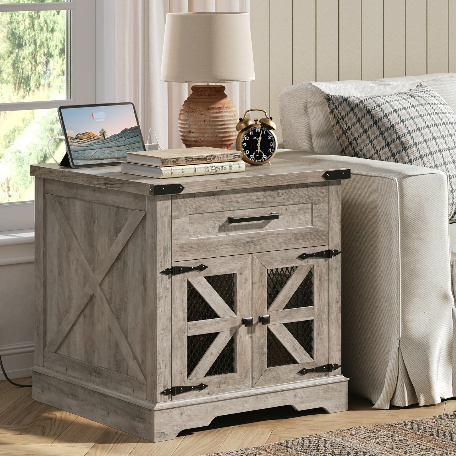 RALGEND Farmhouse End Table with Charging Station