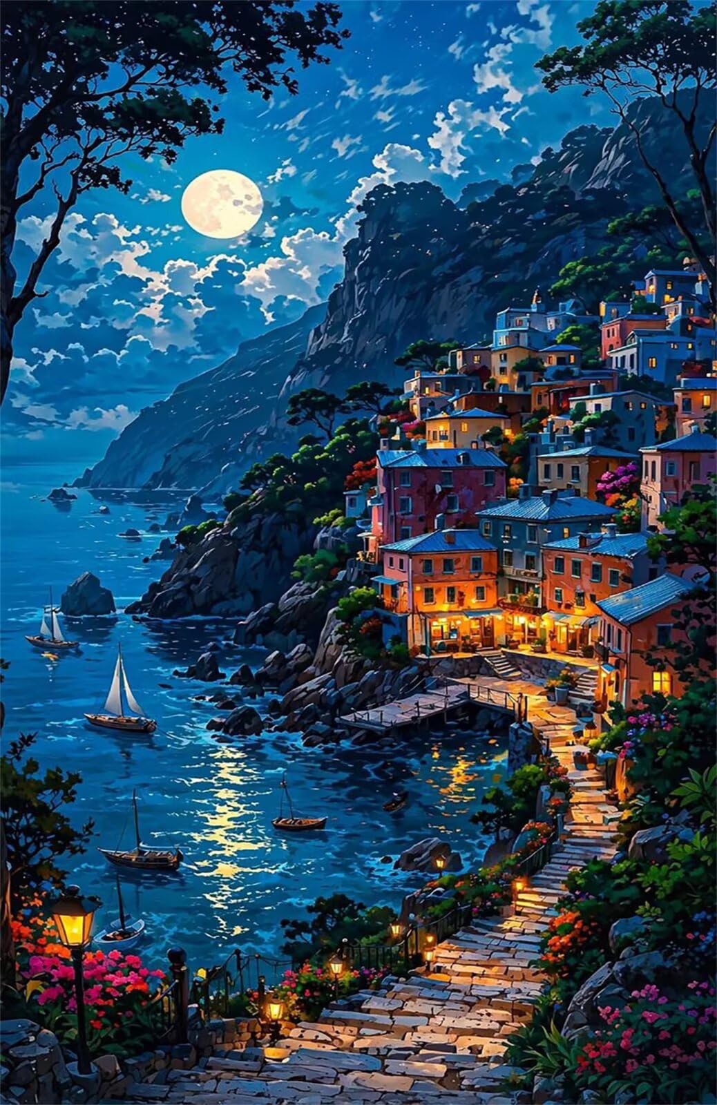 1314 Pezzi Puzzle Adulti Città Costiera Luna, Puzzle Impegnativo Decorazione Interna e Regalo