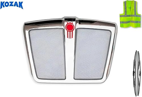 Miniatura 2 de Kozak Marco de rejilla cromado con pantalla de insectos compatible con Kenworth T680 (parte: L29-6155-100 L45-6064-110) PLUS Logo, chaleco Kozak y 2