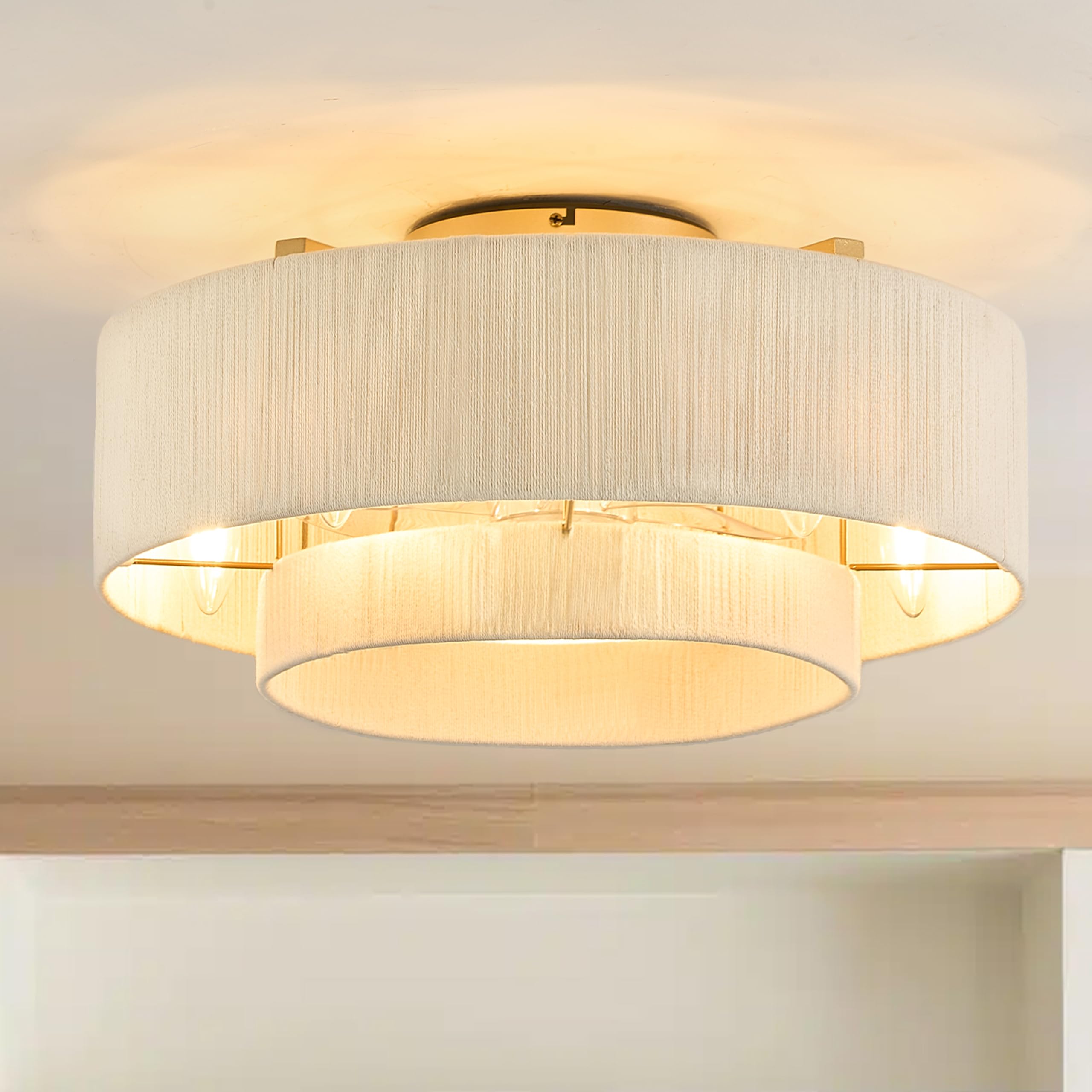 Photo 1 of ***STOCK PHOTO FOR REFERENCE ONLY***
Ceiling Fan with Light and Remote, Gold Ceiling Fan with White Hand Woven Rattan, Flush Mount Low Profile Fan for Bedroom Living Room Kitchen, Reversible & Quiet