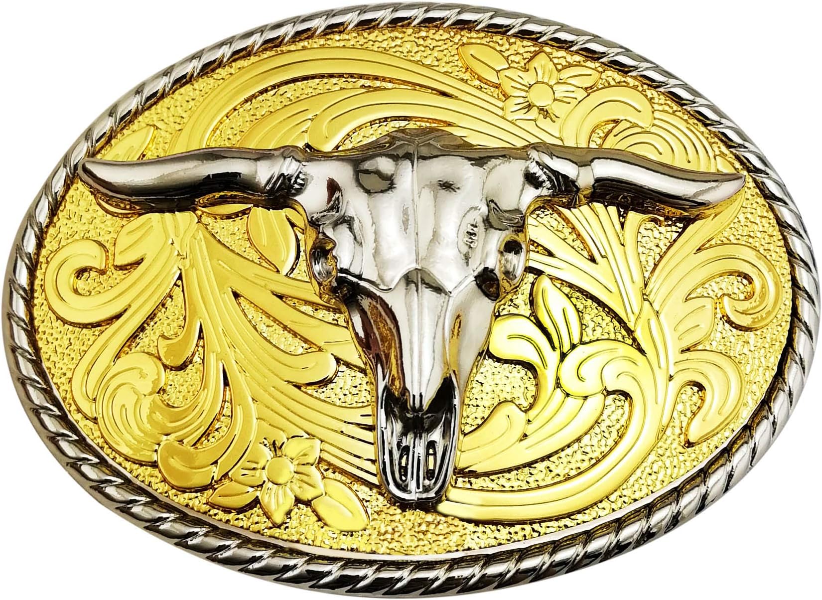 LAXPICOLLanxy Western Cowboy Golden Tone Huge Heavy Duty Texas Bull Head Skull Belt Buckle Silver For Men