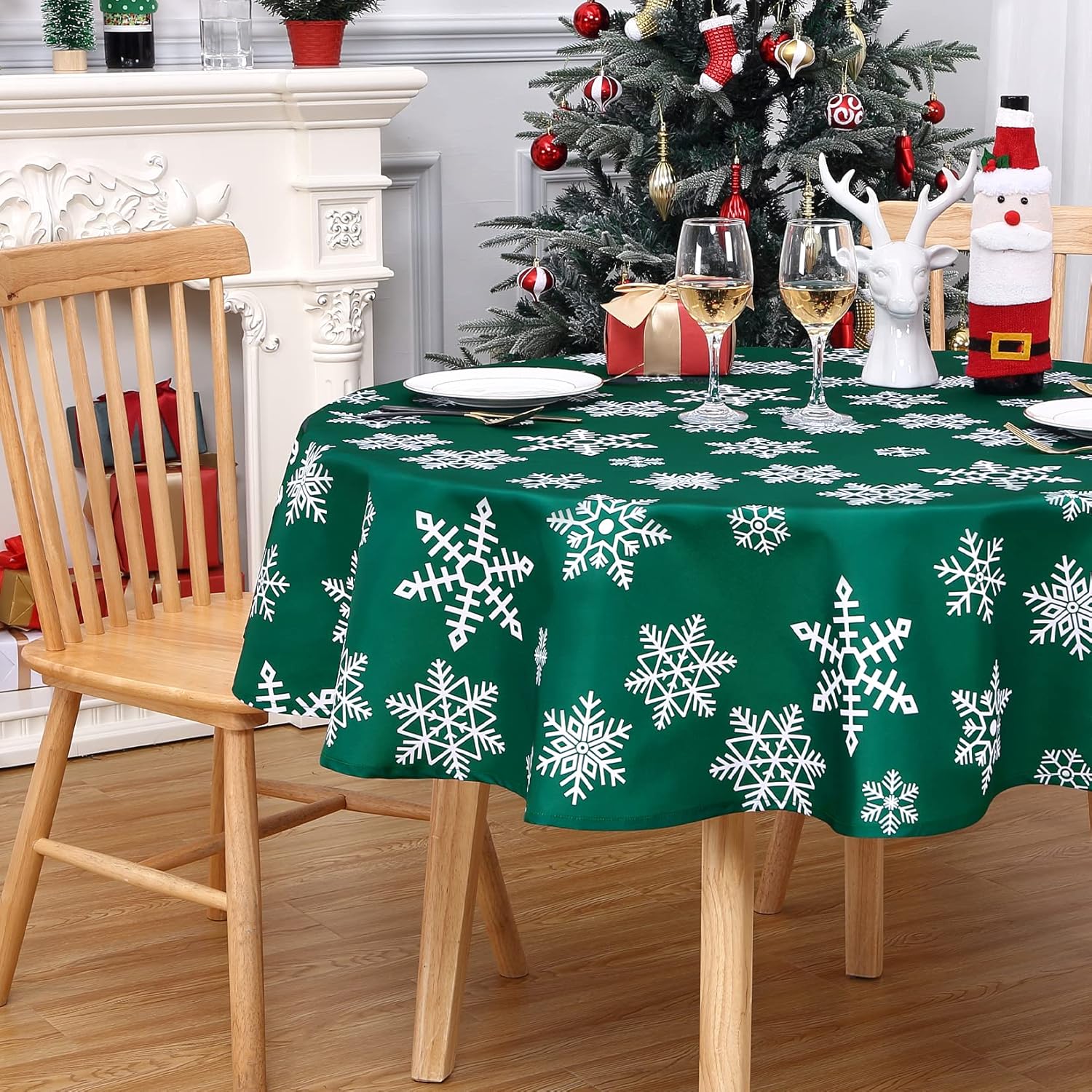 CAROMIO Round Christmas Tablecloth, Round Outdoor Christmas Table Cloth