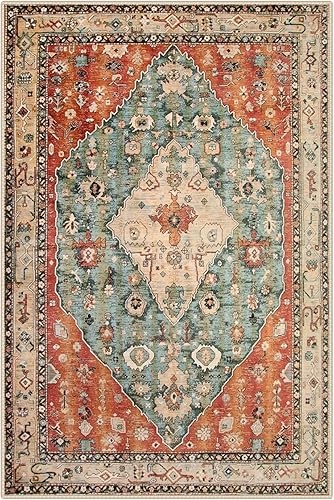 Miniatura 302 de Lahome Tapete tribal bohemio, pequeño, suave, antideslizante, lavable, de pelo corto, para piso en puerta, interior, entrada, baño, silla, Verde